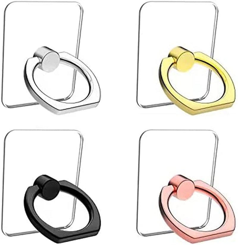 Vesmatity Colorful Cell Phone Ring Holder Stand 4 Pack Transparent Phone Ring Holder Clear Universal 360° Degree Rotation Finger Grip Ring Kickstand Compatible Various Mobile Phones or Phone Case  VESMATITY Square-black sliver gold Rose gold-  