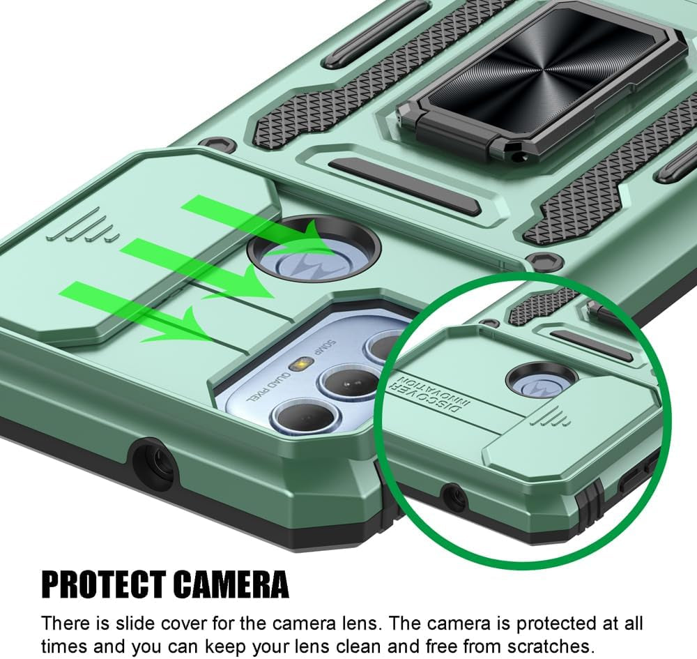 SYONER for Motorola Moto G Play 2023 Case, Moto G Power 2022 Case, Moto G Pure Case with Screen Protector, Shockproof Phone Case & Sliding Camera Cover & Ring Holder Kickstand [Alpine Green]  SYONER   