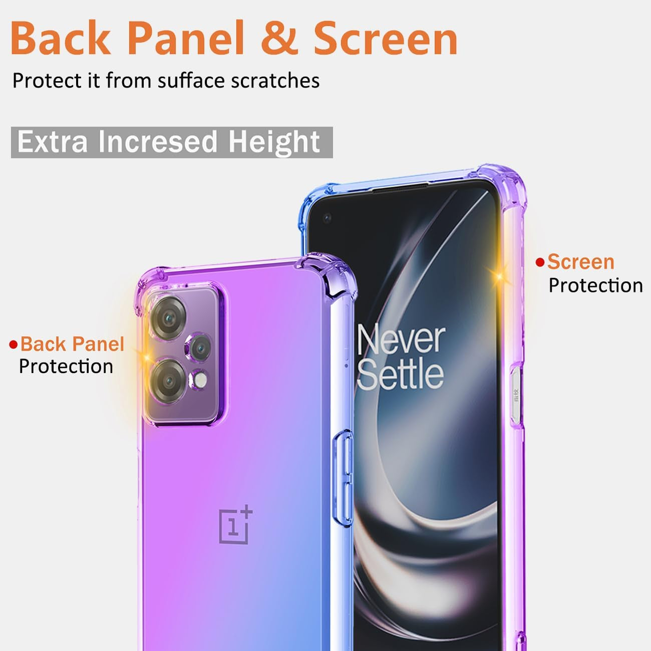 DFTCVBN Phone Case for Oneplus Nord CE 2 Lite 5G Case, CPH2381 Case with HD Screen Protector, Crystal Rainbow Gradient Slim Clear Phone Cover TPU Protective Case for Oneplus Ce 2 Lite 5G Purple/Blue  DFTCVBN   