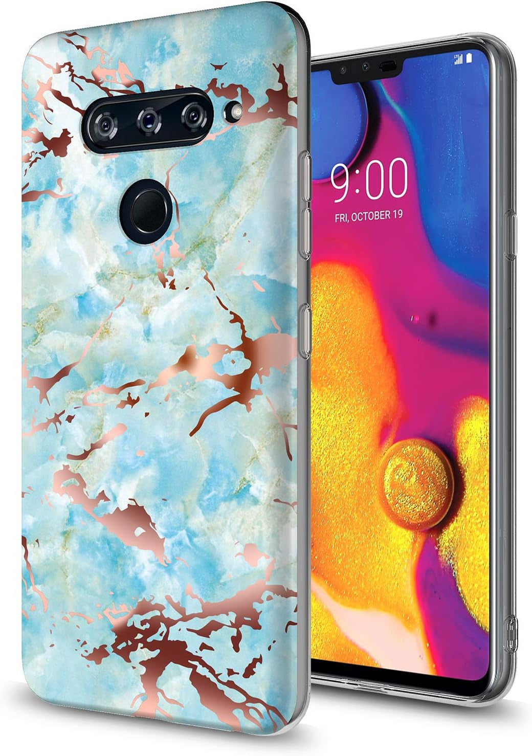 GORGCASE Phone Case Compatible for LG V40 THINQ 2018 Case, LG V40 CASE with Screen Protector,Slim PC Anti-Scratch Shock-Proof Cute Sparkle Bling Girls Women Protective Cover for LG V40 Black Flower  GORGCASE Muosha Rose Gold Blue  