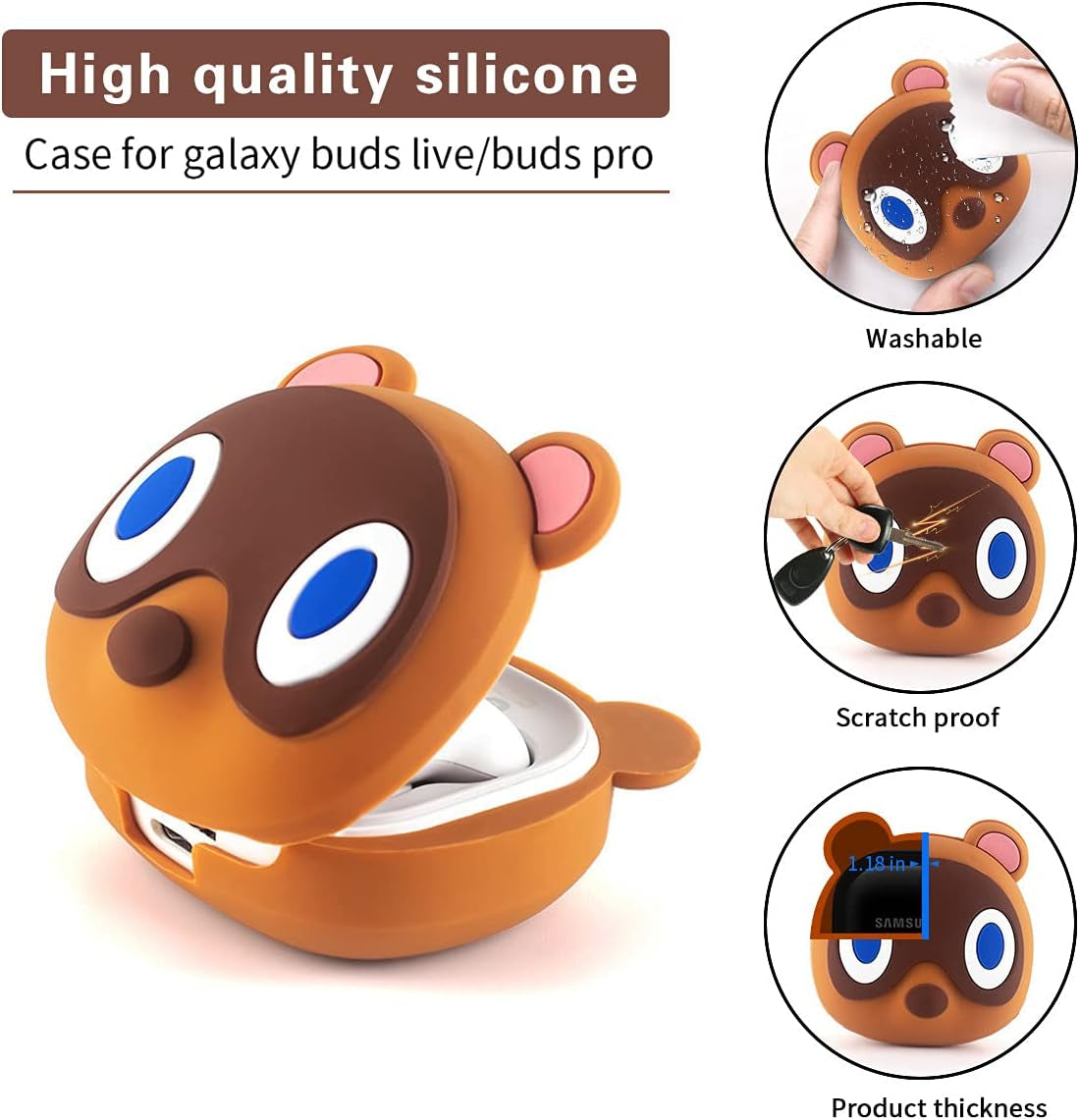 [2 Pack] TOLUOHU Compatible with Samsung Galaxy Buds 2Pro(2022)/Galaxy Buds 2/Galaxy Buds Pro/Galaxy Buds Live Case, 3D Cute Cartoon Soft Silicone for Girls Boys Kids Teens Women(Kirby+Brown Raccoon)  TOLUOHU   