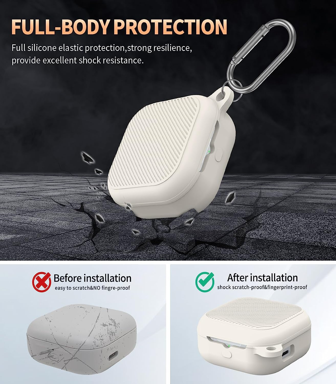 Alquar for All-New Echo Buds(2023 Release) Case Cover, Soft Silicone Protective Scratch Shock Resistant Cover ONLY Compatible with All-New Echo Buds Charging Case with Carabiner(Apricot)  Alquar   