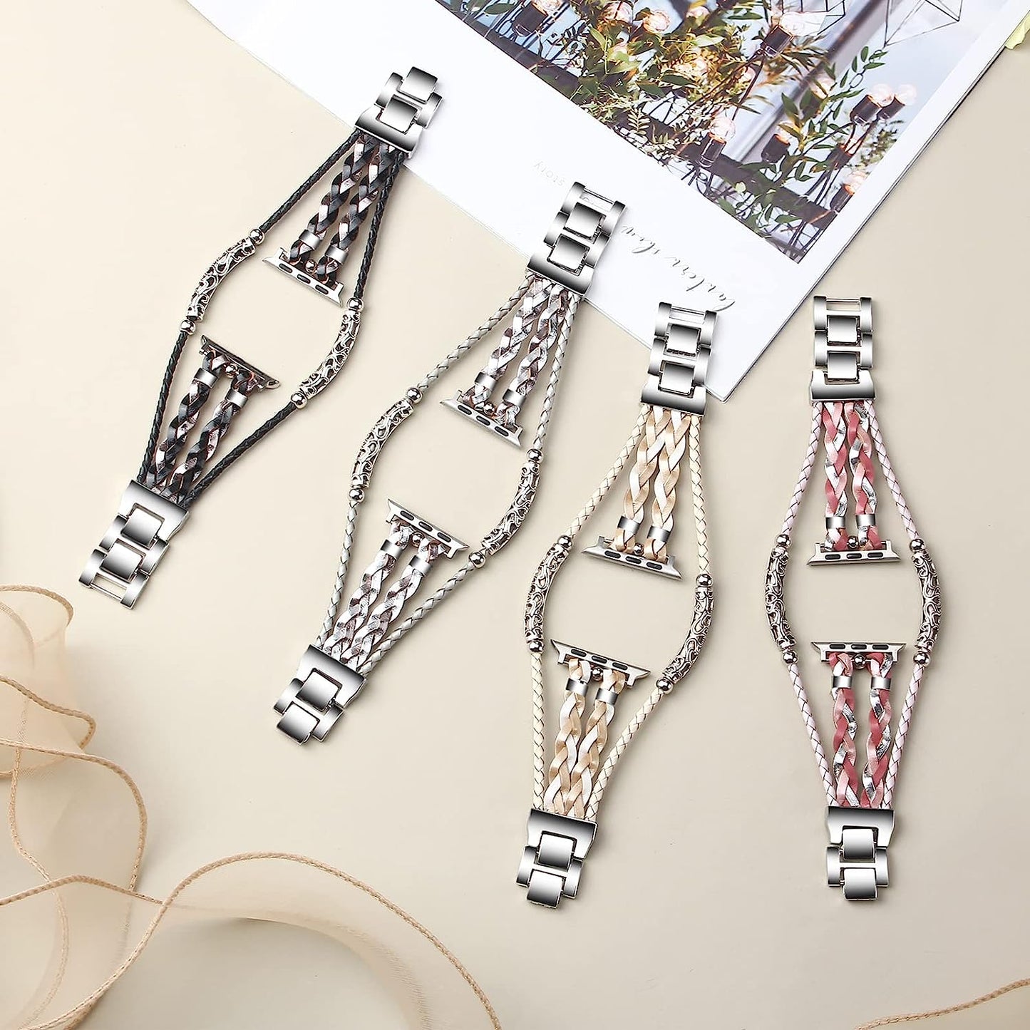 Wingoden Boho Weaving Leather Bands Compatible with Apple Watch Band Bracelets 38Mm 40Mm 41Mm 42Mm 44Mm 45Mm 49Mm for Women - Posh Leather Bracelet Multilayer Wrap Apple Watch Strap for Iwatch Band Series Ultra SE 8 7 6 5 4 3 2 1  Wingoden   