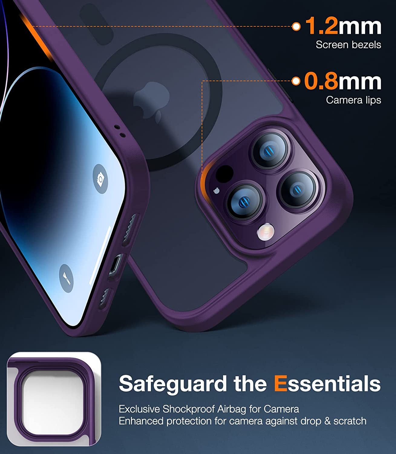 TORRAS Magnetic Designed for Iphone 14 Pro Case, Military Grade Drop Tested, Compatible with Magsafe, Slim Protective Matte Silicone for Iphone 14 Pro Phone Case, 6.1", Translucent Back/Purple Edge  TORRAS   