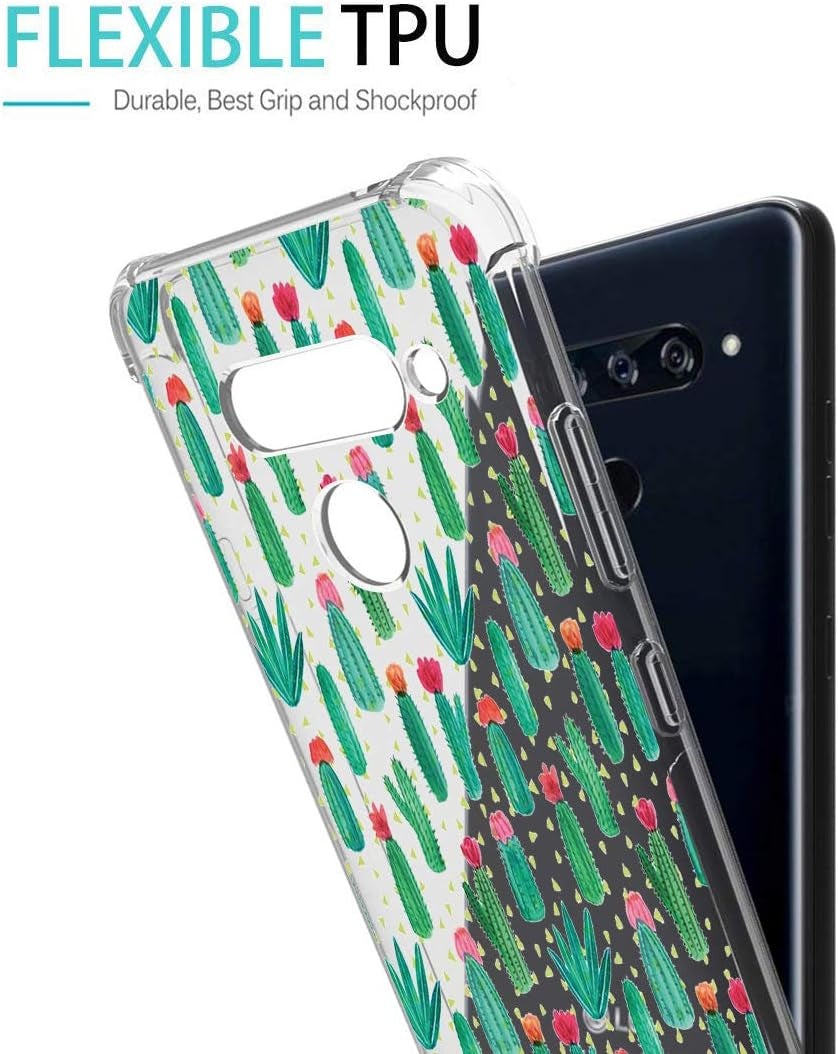 Gufuwo Flowers Clear Slim Designed for LG V40 Thinq Case,For LG V40 Case, Shock-Absorption Floral Flexible Soft TPU Protective Case Cover for LG V40 Thinq (Cactus)  Gufuwo   