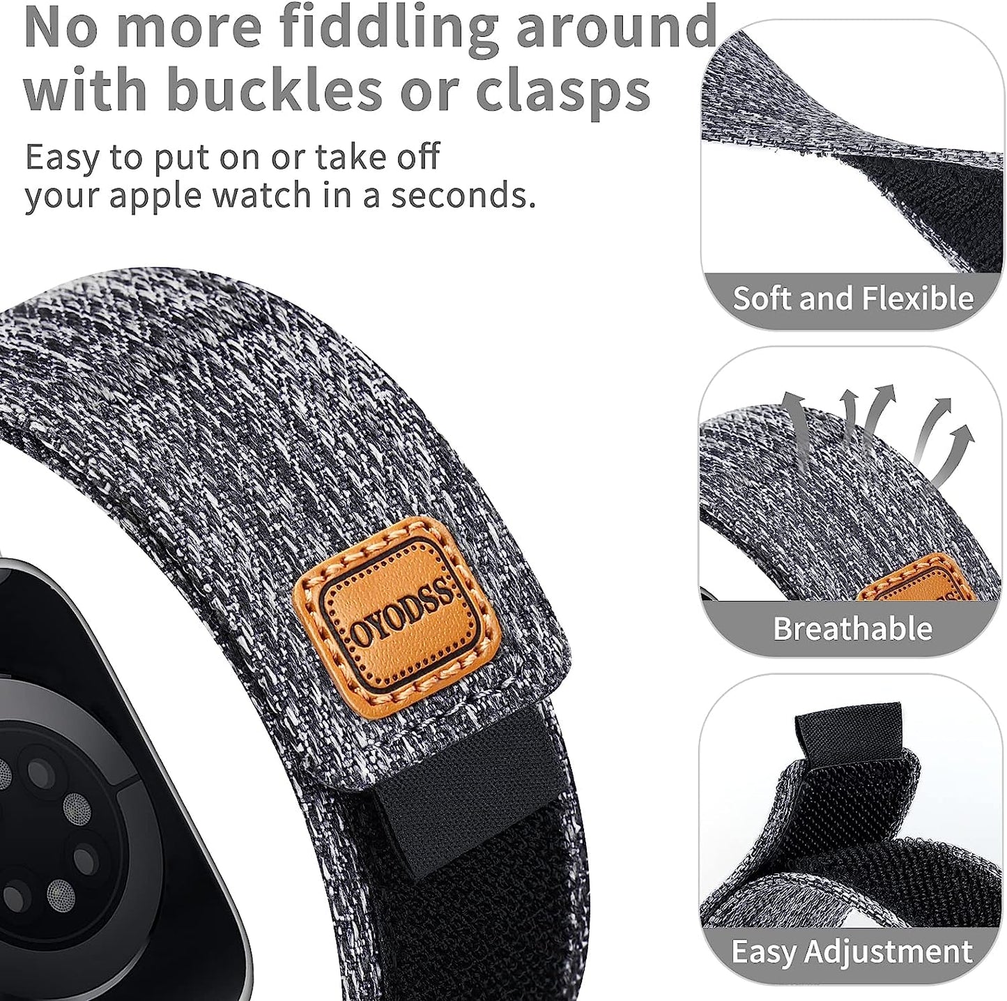 OYODSS Woven Fabric Cloth Band Compatible with Apple Watch Bands 38Mm 40Mm 41Mm 42Mm 44Mm 45Mm 49Mm, Adjustable Breathable Sport Strap for Iwatch Ultra Series 8/7/6/5/4/3/2/1 SE Women Men  OYODSS   