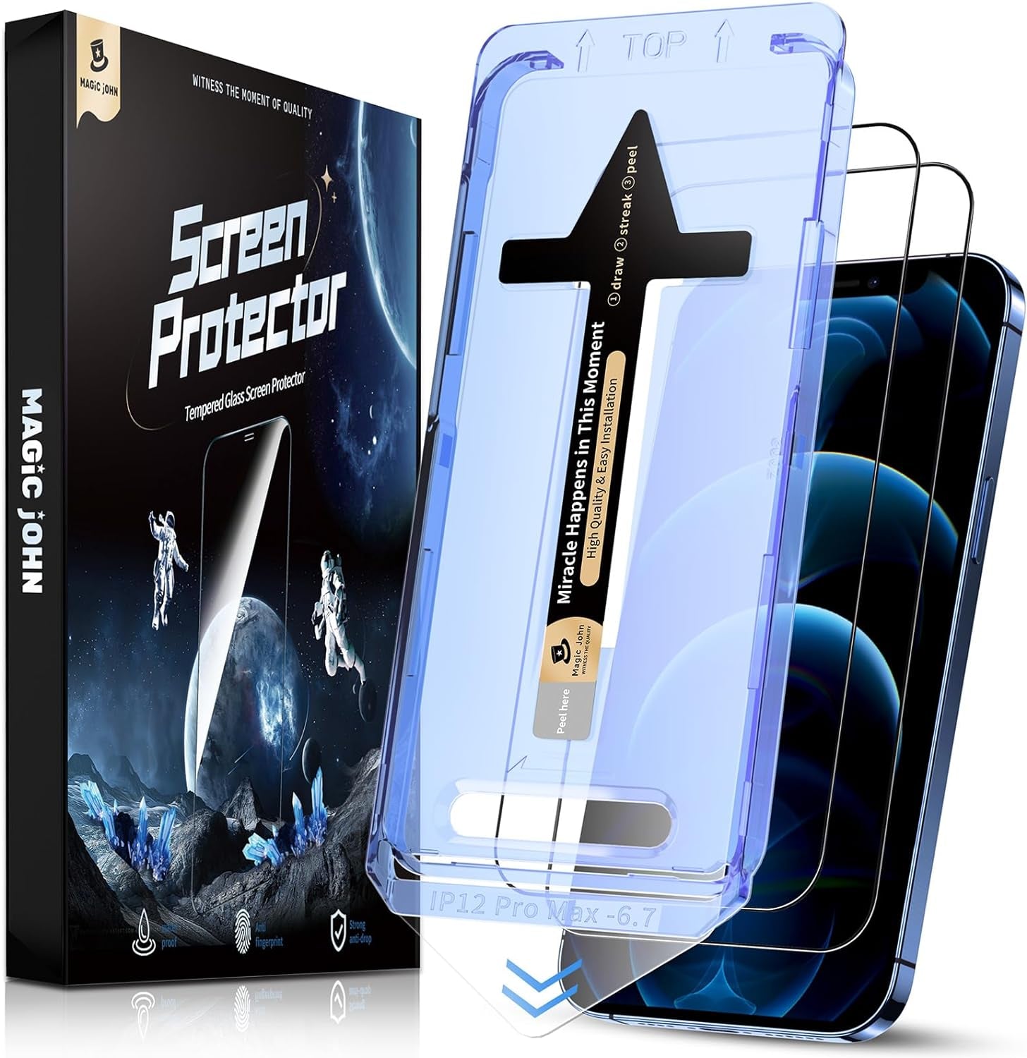 MAGIC JOHN 2 Pack for Samsung Galaxy S22 Ultra Screen Protector [Ceramic Film] Not Glass 6.8 Inch,[100% Fingerprint ID Compatible] Easy Installation Tray, 3D Curved, Bubble Free, Scratch Proof, HD Clear, Case Friendly  MAGIC JOHN 12 Pro Max  