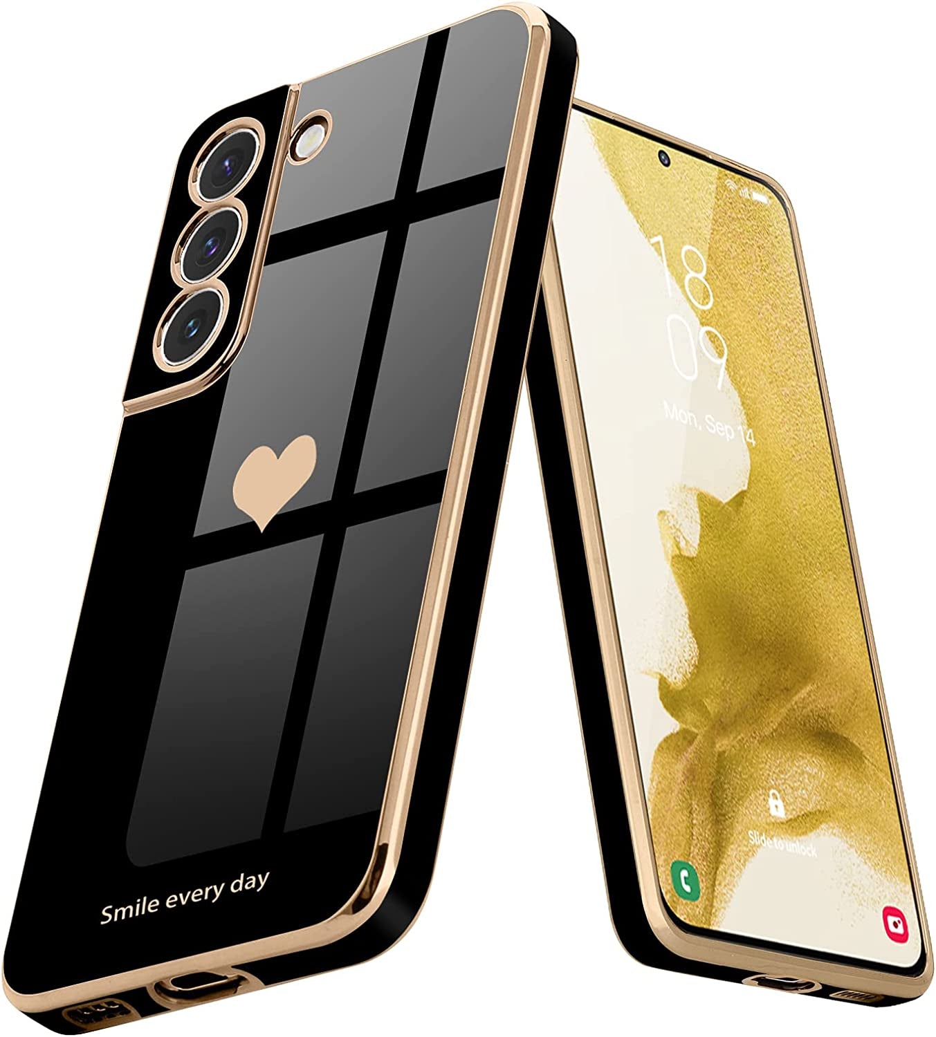 Teageo for Samsung Galaxy S22 5G Case for Women Girl Cute Love-Heart Luxury Bling Soft Back Cover Raised Full Camera Protection Bumper Silicone Shockproof Phone Case for Galaxy S22 5G, Bright Blush  janzee Black Samsung Galaxy S22 5G 