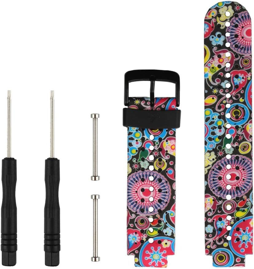 Replacement for Garmin Forerunner 235 / Garmin Approach S20 S5 S6 Watch Band Accessory, Adjustable Silicone Solid&Pattern Strap Wristband for Forerunner 220/230/620/630/735Xt/235Lite…  kiugi Blue Paisley  