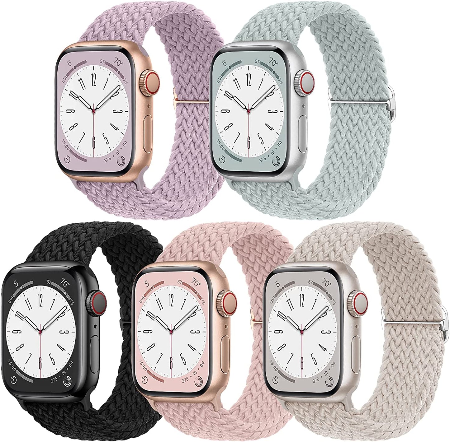 EOMTAM 5 Pack Braided Stretchy Adjustable Straps Compatible for Apple Watch Band 38Mm 40Mm 41Mm 42Mm 44Mm 45Mm 49Mm for Women Men ,Sport Elastic Nylon Cloth Wristbands for Iwatch Series Ultra 8 SE 7 6 5 4 3  EOMTAM   