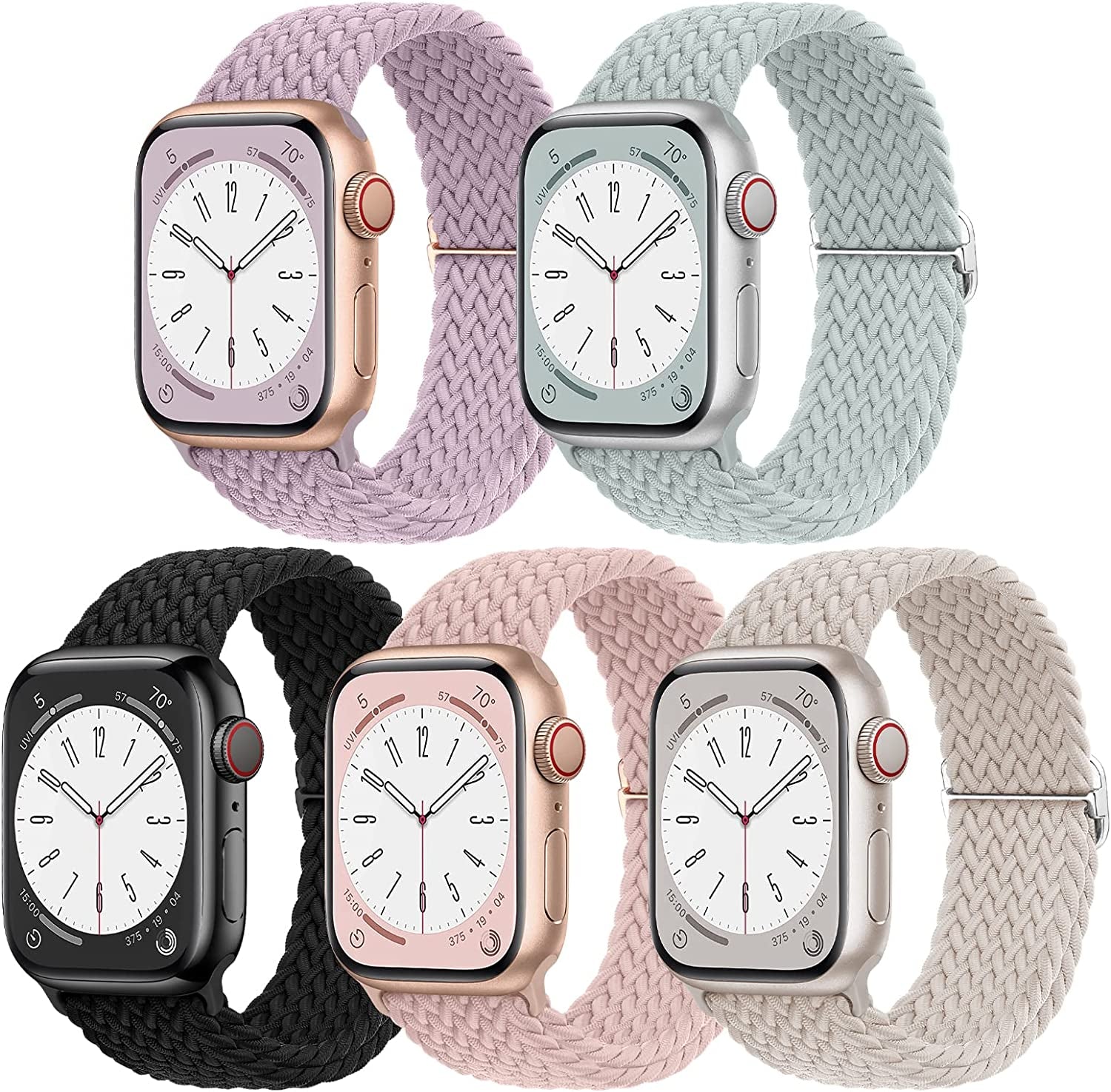 EOMTAM 5 Pack Braided Stretchy Adjustable Straps Compatible for Apple Watch Band 38Mm 40Mm 41Mm 42Mm 44Mm 45Mm 49Mm for Women Men ,Sport Elastic Nylon Cloth Wristbands for Iwatch Series Ultra 8 SE 7 6 5 4 3  EOMTAM   