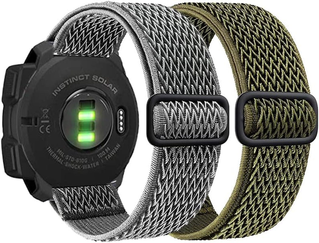 Olytop Elastic Watch Bands for Garmin Instinct/2 Solar, 22Mm Soft Stretchy Nylon Ultra-Light Wristband Replacement Strap Men Women for Garmin Instinct Tactical/Esports/Solar/Tide Smartwatch  Olytop Wave Grey+Green  