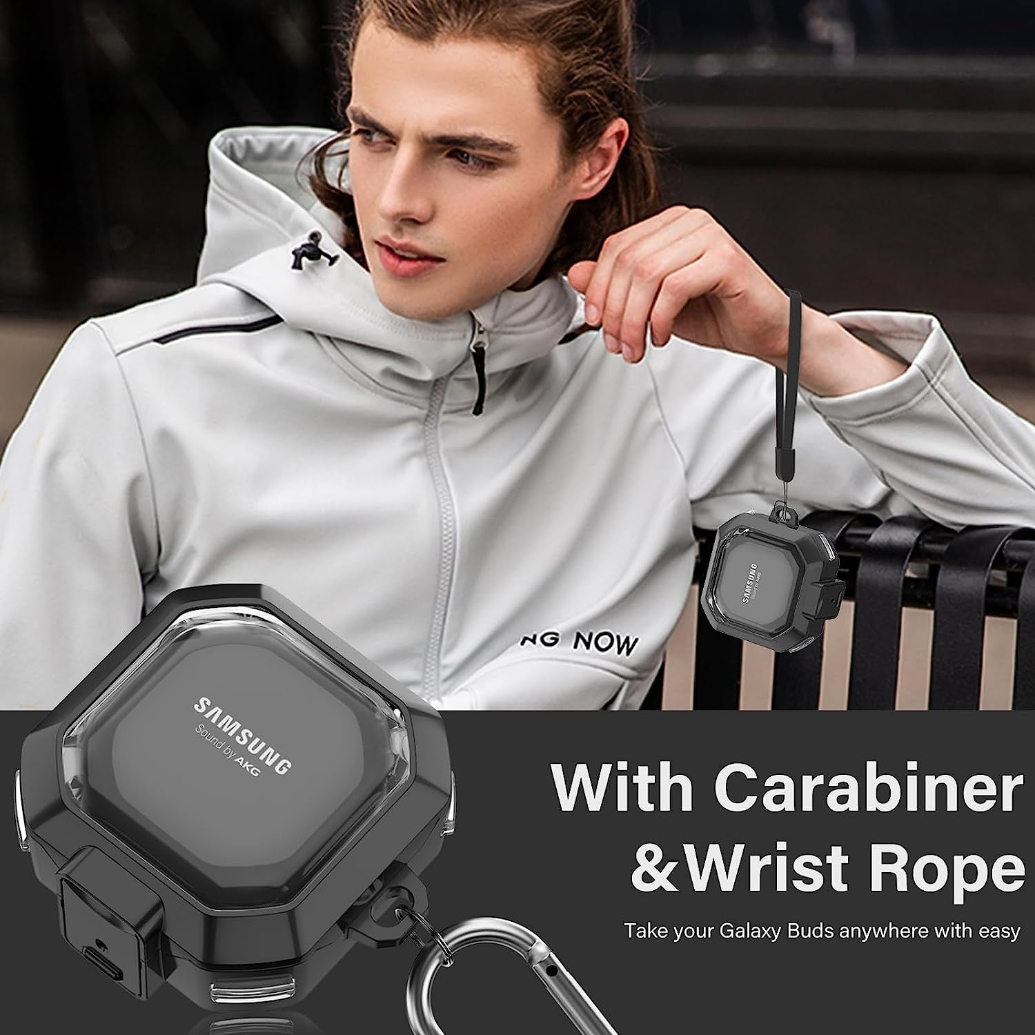 (With Secure Lock) Clear Case Cover for Galaxy Buds 2 Pro Case(2022) /Galaxy Buds Pro Case(2021) /Galaxy Buds 2 Case (2021) /Galaxy Buds Live Case(2020) with Keychain/Zipper Box/Brush -Clear Black  Galafoki   