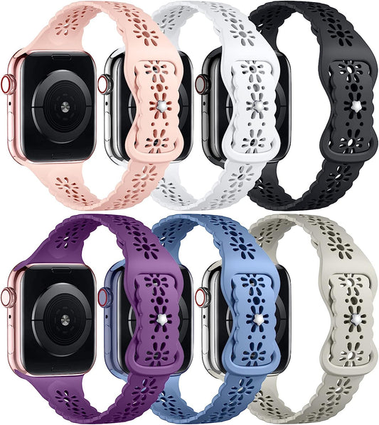Keponew Lace Slim Bands Compatible with Apple Watch 38Mm 40Mm 41Mm 42Mm 44Mm 45Mm 49Mm, Strap Compatible with Apple Watch Ultra, Hollow-Out Soft Bands for Iwatch Series 8 7 6 5 4 3 2 1 SE, 6 Packs  Keponew   