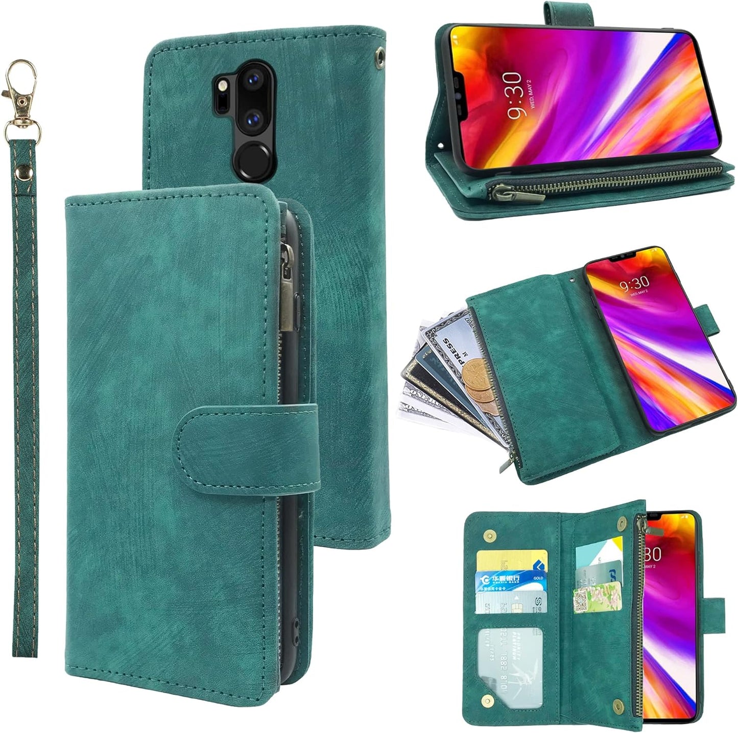 Compatible with LG G7 Thinq Wallet Case and Premium Vintage Leather Flip Credit Card Holder Stand Cell Cover for LGG7 One G 7 plus LG7 Fit Lg7Thinq 7G Thin Q G7+ G7Thinq Lgg7Thinq Women Men Black  Dibosom Green  