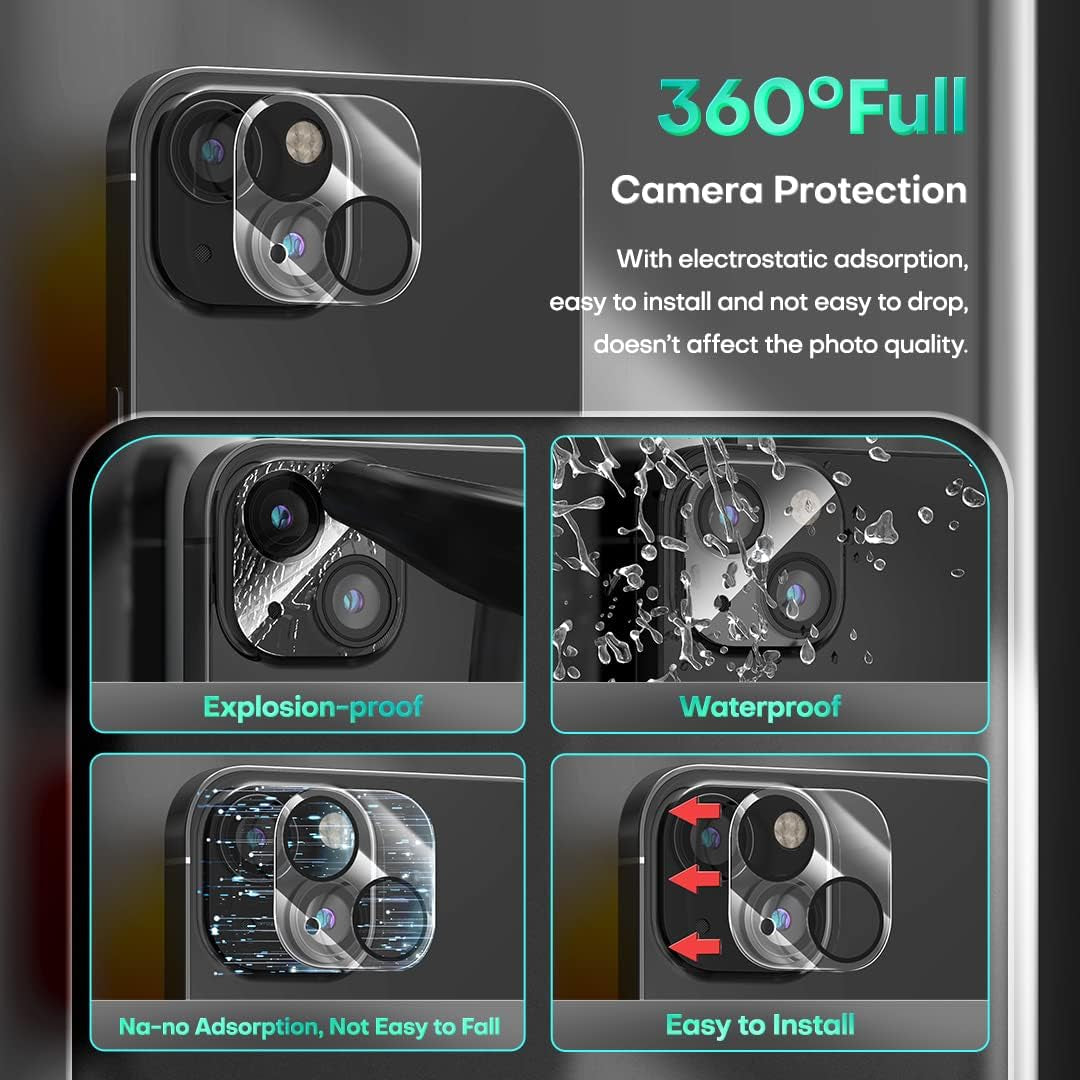 HATOSHI 3 Pack Tempered Glass Screen Protector for Iphone 13 with 3 Pack Camera Lens Protector, Easy Installation HD Clear Protective Glass Screen Film for Iphone 13 6.1-Inch [Work with Most Cases]  HATOSHI   
