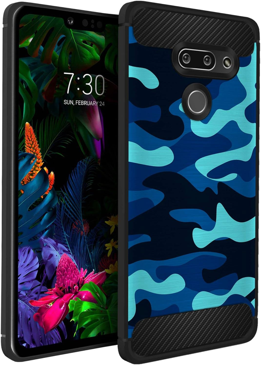 Casesondeck Case Compatible with LG G8 Thinq/Lg G8 -Flexible and Durable Shock Absorption with Carbon Fiber Accents and Designs (Deer Skull)  CasesonDeck Blue Camo  