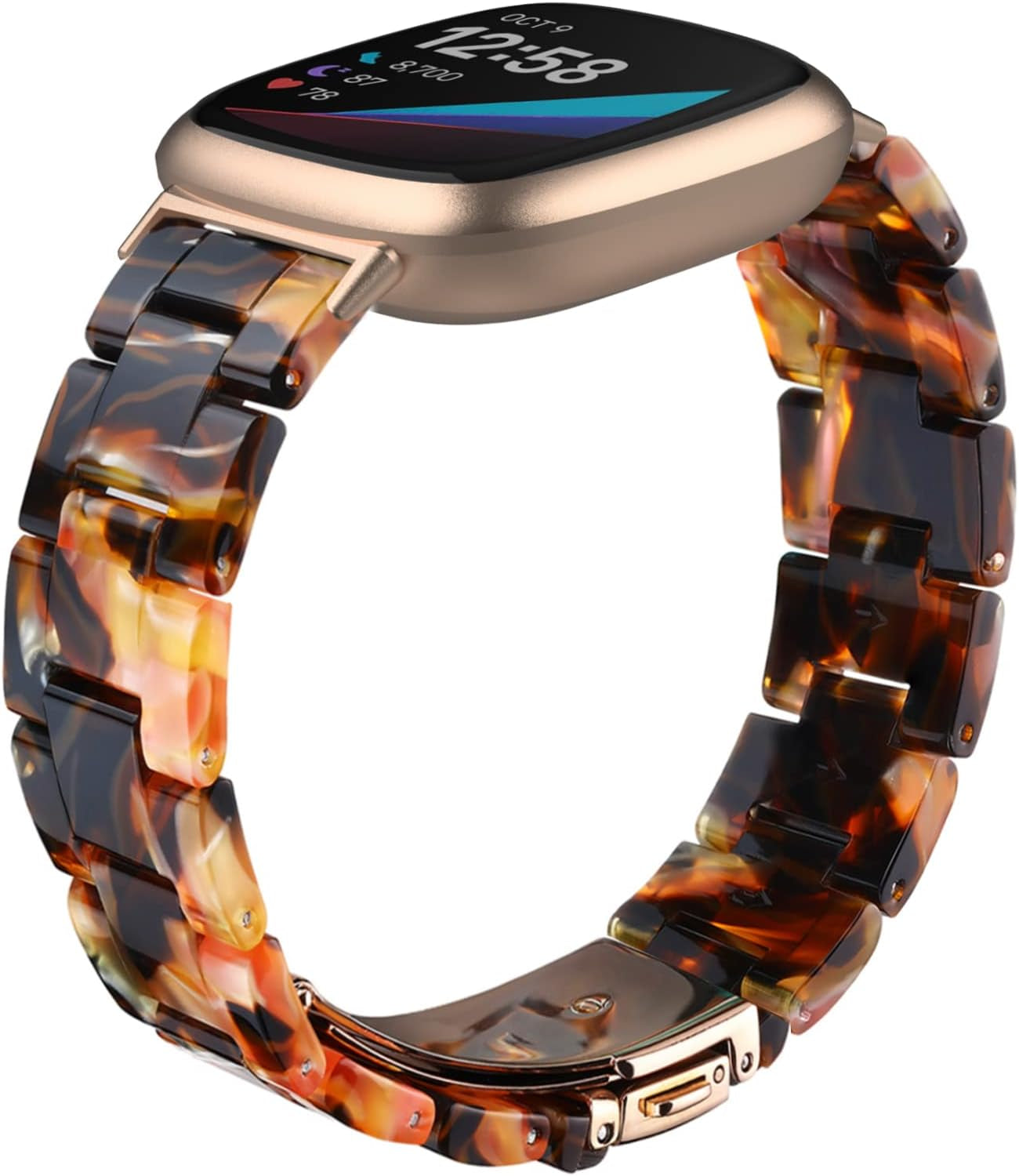 Wongeto Compatible with Fitbit Fitbit Versa 3 /Fitbit Sense Bands Women Men,Resin Bands Replacement Wristband for for Fitbit Sense & Sense and Versa 3 Smartwatch (Fluorescent Color)  Wongeto Flower Tortoise  