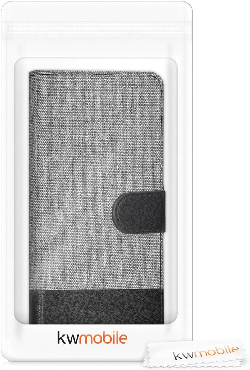 Kwmobile Wallet Case Compatible with LG G6 - Case Fabric and Faux Leather Phone Flip Cover - Grey/Black  KW-Commerce   
