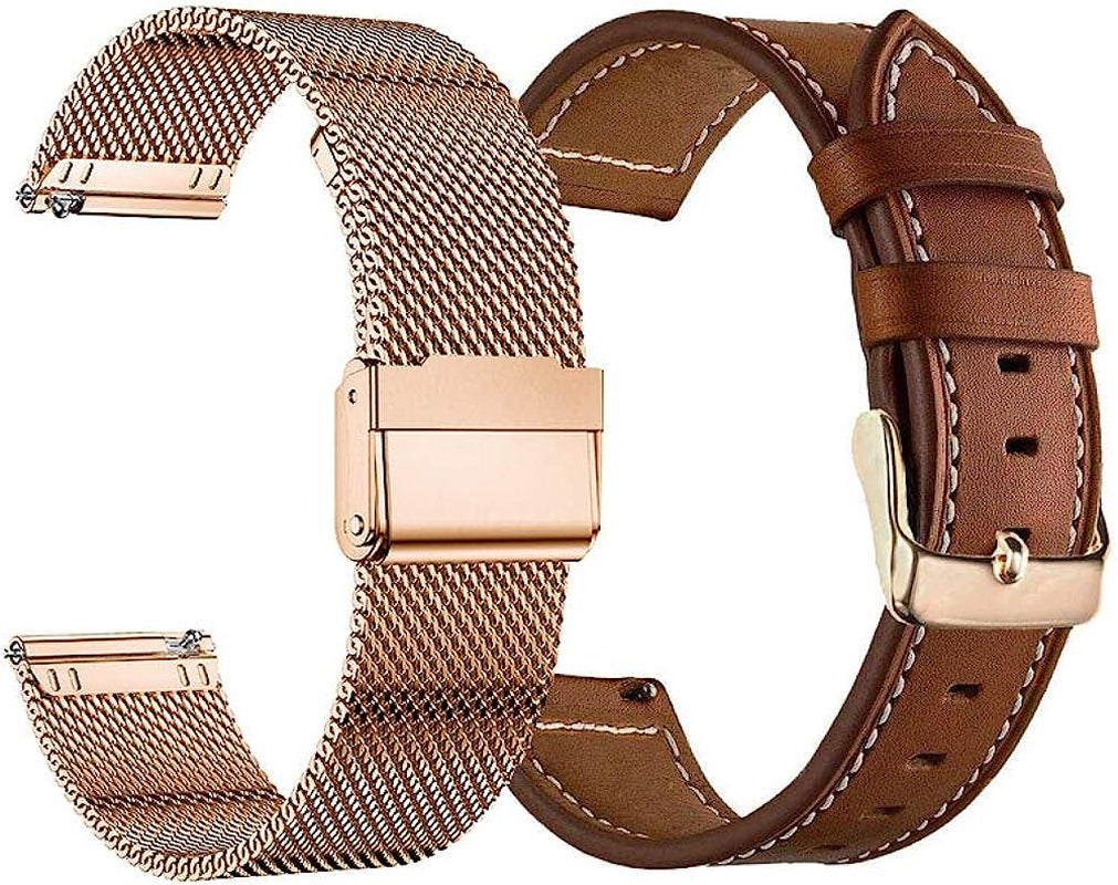 YEEJOK Fossil Women'S Gen 6/5E 42Mm Bands Replacement, 18Mm Milanese Mesh Woven+Leather Bands Compatible for Garmin Vivoactive 4S/Venu 2S, Fossil Gen 4 Q Venture HR  Yeejok Rose Gold & Brown  