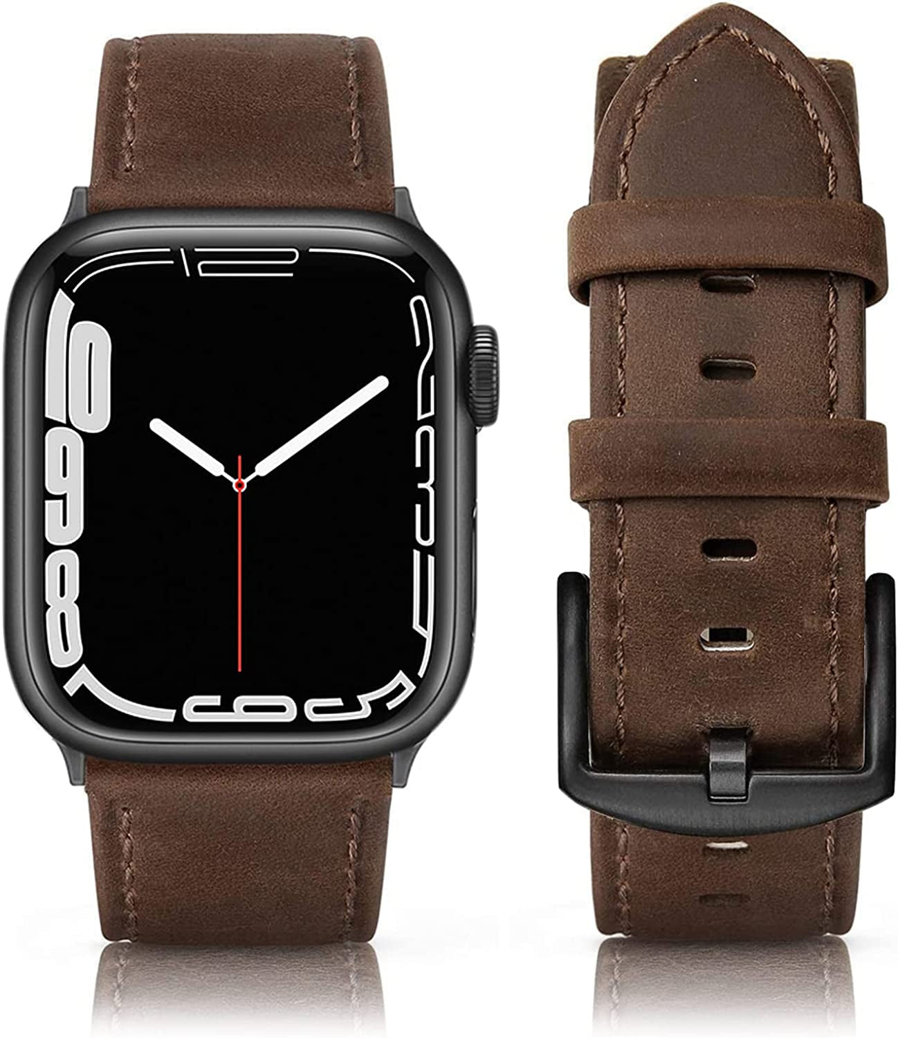 SWEES Leather Band Compatible with Apple Watch Bands 45Mm 42Mm 44Mm Men Women, Vintage Genuine Leather Wristband Replacement Band Compatible for Iwatch Series 8 7 6 5 4 3 2 1 SE Retro Walnut  SWEES Chocolate 42mm / 44mm / 45mm 