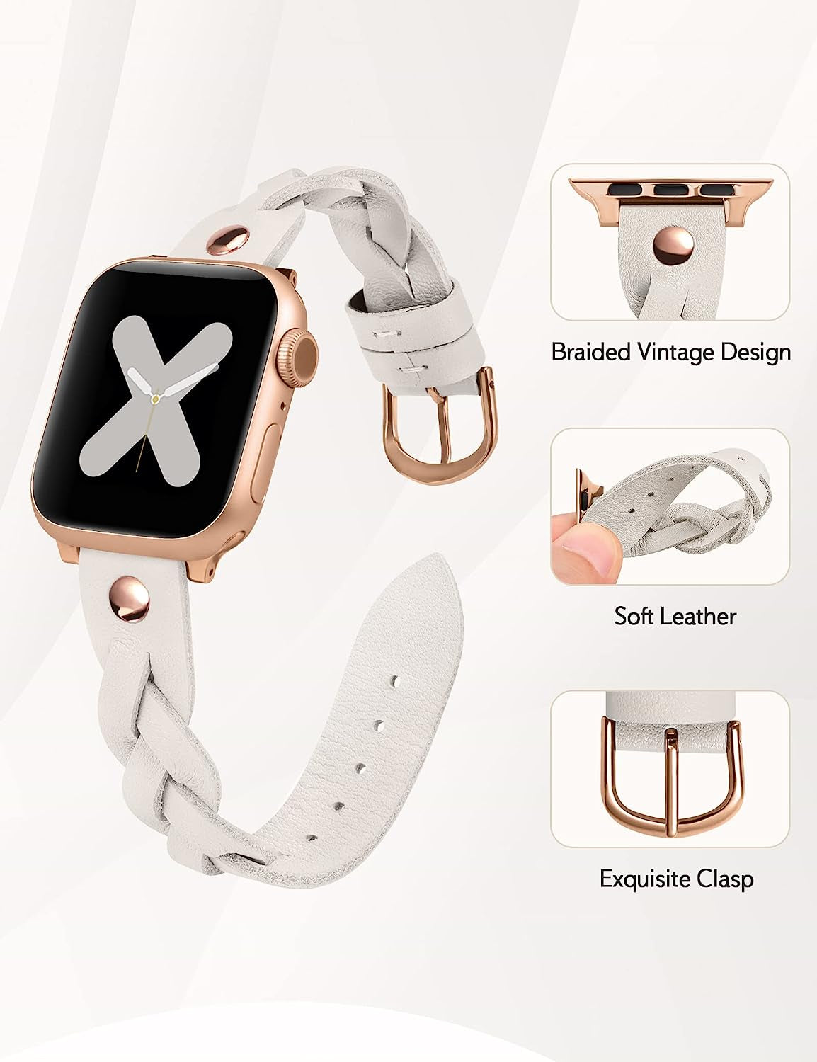 Moolia Braided Leather Strap Compatible with Apple Watch Band 38Mm 40Mm 41Mm 42Mm 44Mm 45Mm 49Mm Women Vintage Thin Replacement Strap Bracelet for Iwatch Series 8/7/6/5/4/3/2/1/SE  Moolia   