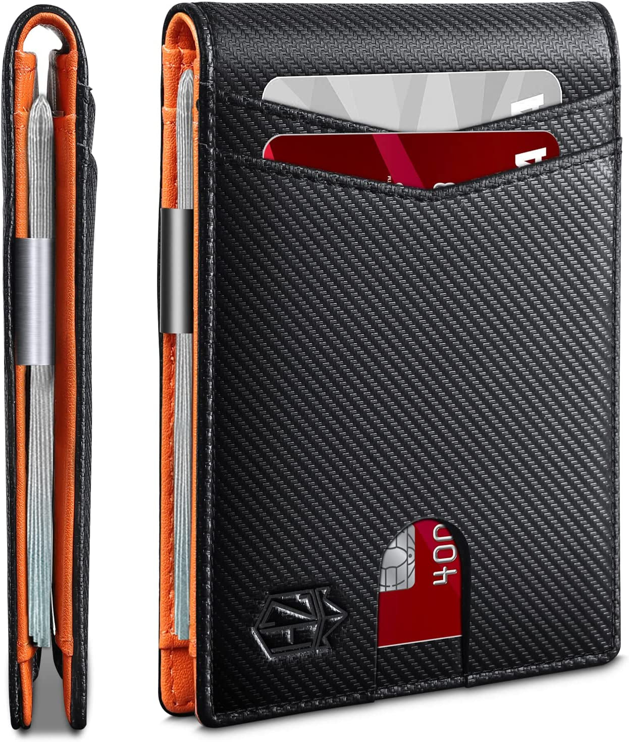 Zitahli Slim Wallet for Men-Leather Money Clip Mens Wallets-Rfid Blocking Front Pocket Bifold Wallet-Minimalist Credit Card Holder with Gift Box  Zitahli Modern Black Orange  