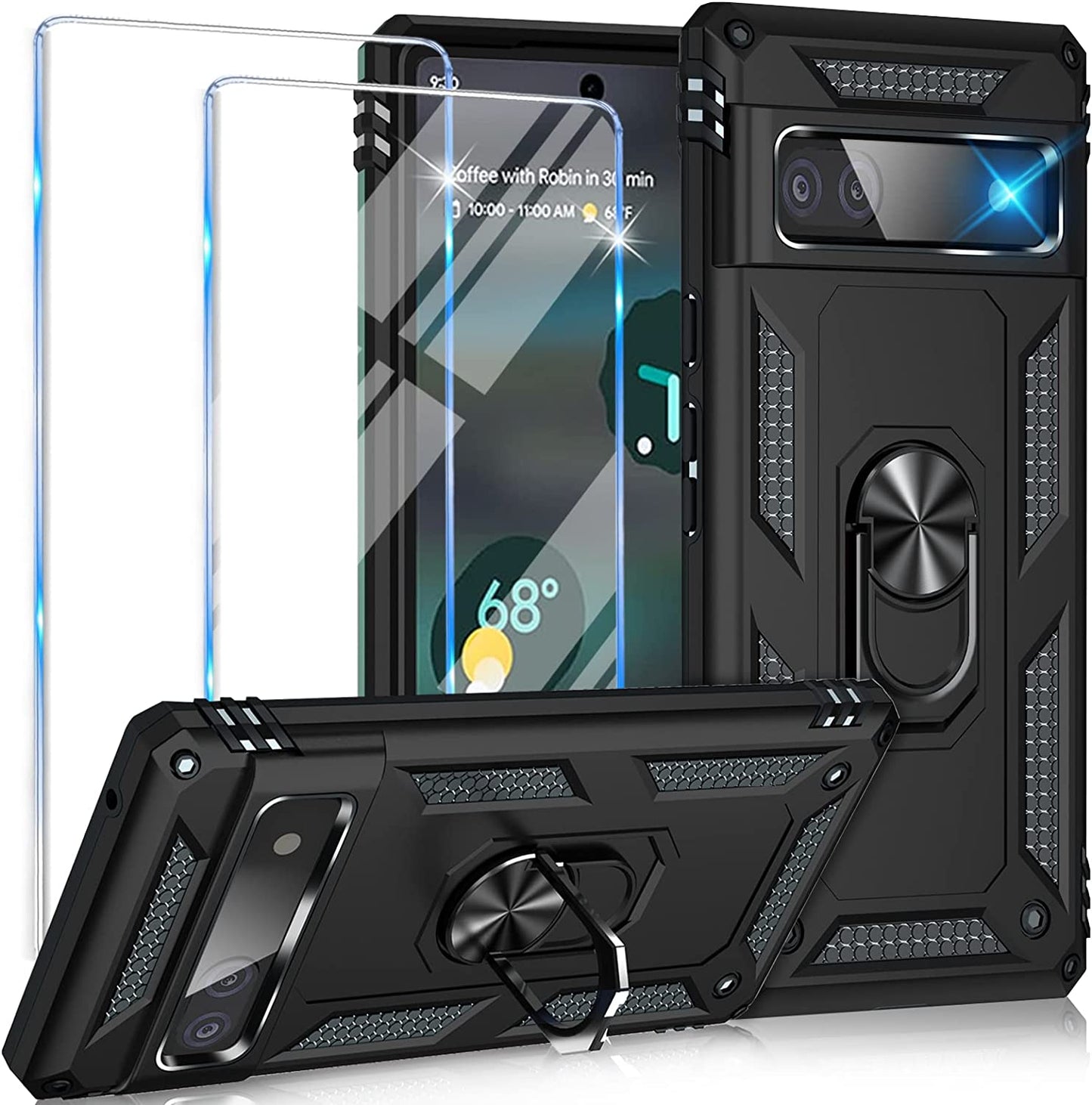 For Google Pixel 6A Case with Screen Protector, Military Grade Shockproof Heavy Duty Protective Phone Case Pass 16Ft Drop Test with Magnetic Kickstand Car Mount Holder for Google Pixel 6A 2022 Red  Vaki Black  