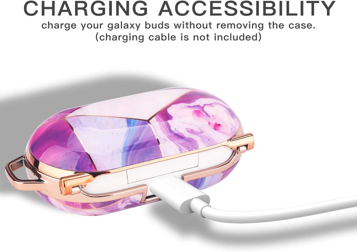 For Samsung Galaxy Buds/Buds Plus(Buds+) Case Luxury Plating Marble Pattern Painted Hard Cover Anti-Drop Shockproof Full-Body Protective Cover with Keychain (C)  AIOEN   