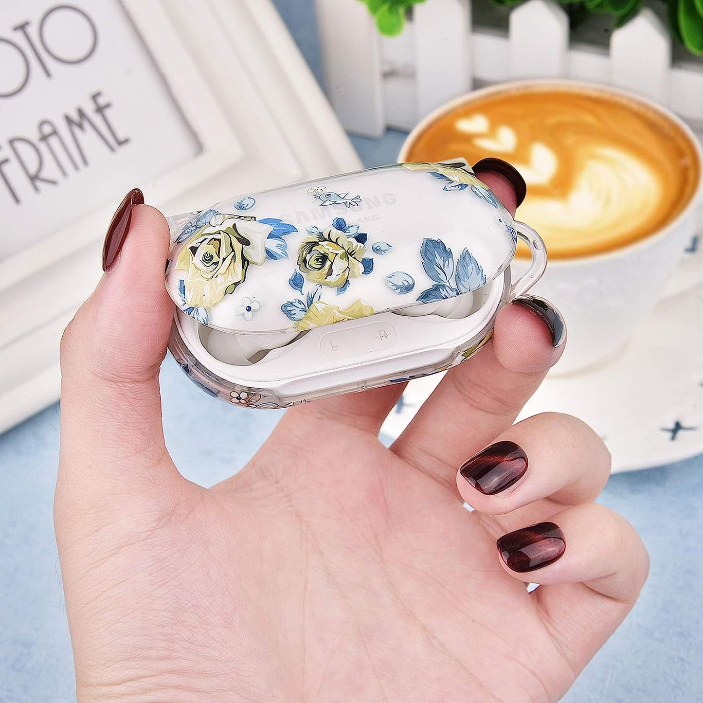 V-MORO Galaxy Buds plus Case,Cute Clear TPU Case Compatible with Samsung Galaxy Buds+ plus Full Protective Case for Samsung Galaxy Buds+ plus Hard Charging Case Cover Green Rose  V-MORO   