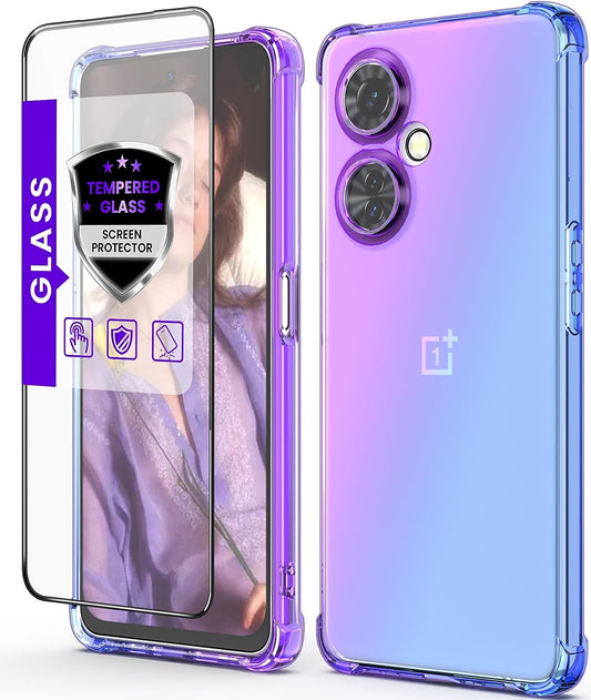 Dagoroo for Oneplus Nord N30 5G Case with Tempered Glass Screen Protector, Clear Gradient Slim Flexible TPU Reinforced Corners Shock-Absorption Case Cover for Oneplus N30 5G-Bule Purple  DagoRoo   