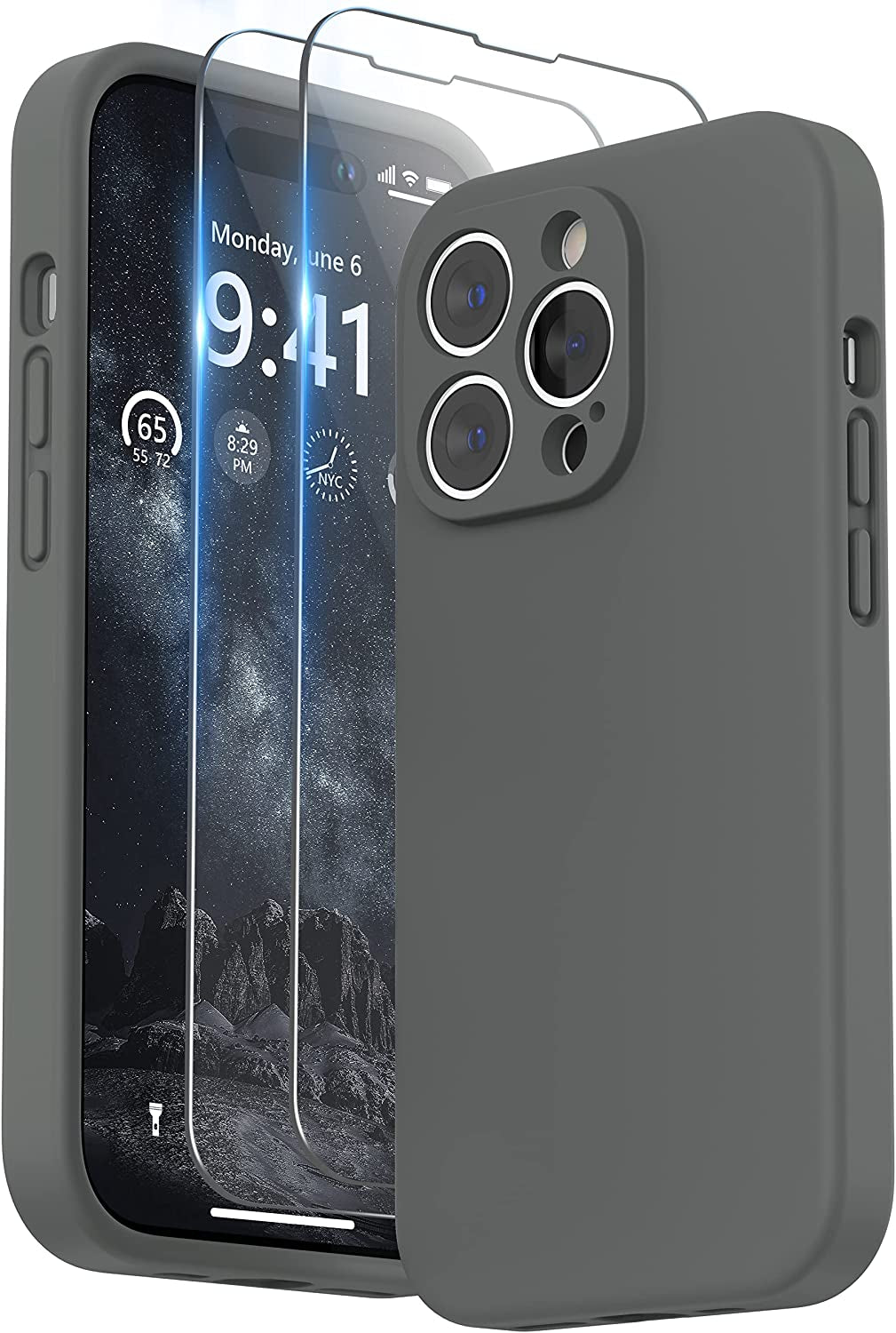 SURPHY Designed for Iphone 14 Pro Max Case with Screen Protector, (With Camera Protection + Soft Microfiber Lining) Liquid Silicone Phone Case, Blue Jay  SURPHY Space Gray  