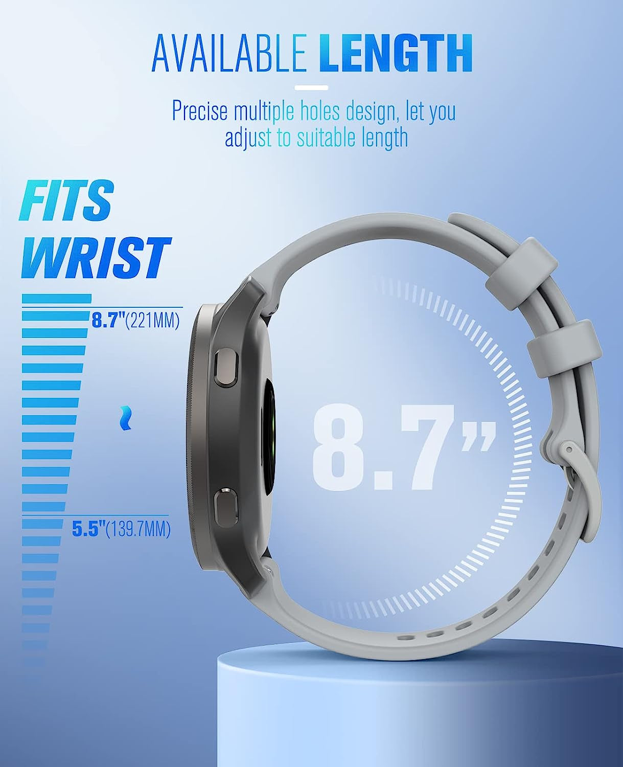 Moko Watch Band Compatible with Garmin Forerunner 255S/255S Music/Vivoactive 4S/Venu 2S/Vivomove 3S Smartwatch, 18MM Soft Silicone Adjustable Replacement Strap  MoKo   