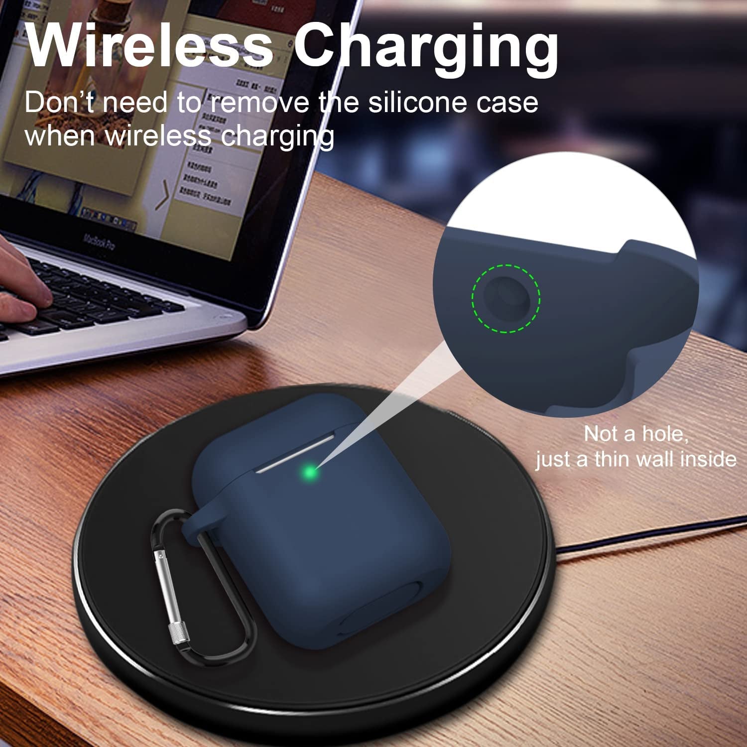 SATLITOG Airpods Case Cover with Secure Lock Keychain, Protective Silicone Cover Compatible with Apple Airpods 2Nd & 1St Charging Case - Dark Blue  SATLITOG   