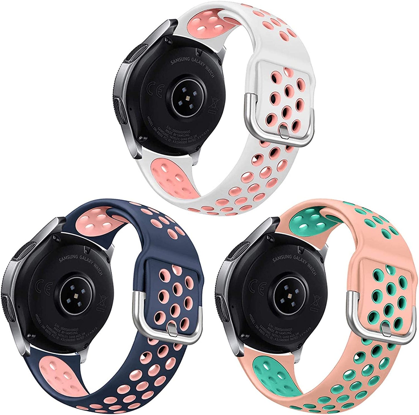 NAHAI 3 Pack Sport Bands Compatible with Samsung Galaxy Watch 46Mm/Gear S3 Frontier for Men Women, 22Mm Watch Band Silicone Quick Release Rubber Replacement Strap for Galaxy Watch 3 LTE (45Mm)  NAHAI Blue/Pink,Pink/Teal,White/Pink S: 5.9"-7.6" 