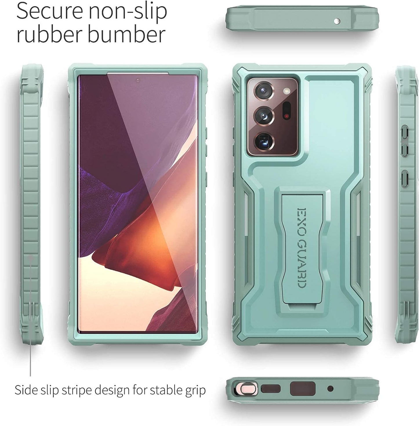 Exoguard Samsung Galaxy Note 20 Ultra 5G Case, Rubber Shockproof Cover Case for Samsung Note 20 Ultra 5G Phone 6.9 Inch, Built-In Kickstand (Green)  ExoGuard   
