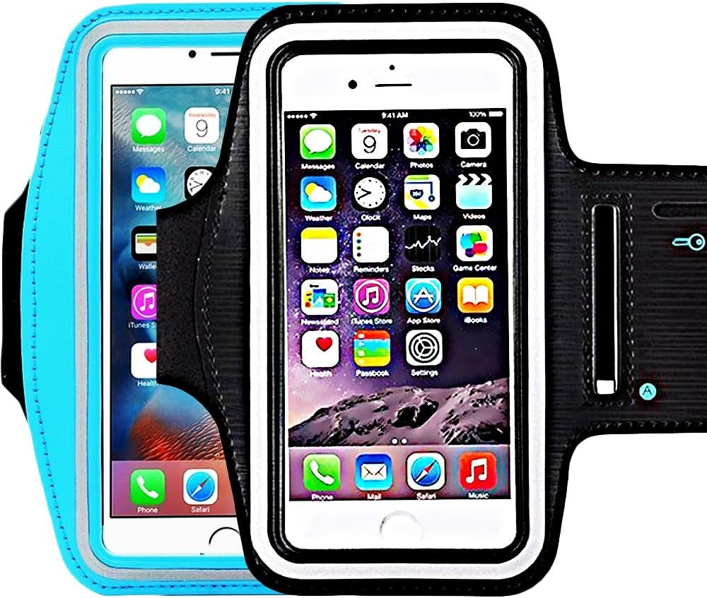 [1 Pack]Water Resistant Sports Armband Casehq for Iphone 7/7 Plus, 6/6S plus (5.5-Inch), Galaxy S6/S7 Edge, Y Note 5, with Key Holder/ Flap High Visibility Night Reflective Running Exercise Armband  CaseHQ armand black+skyblue  