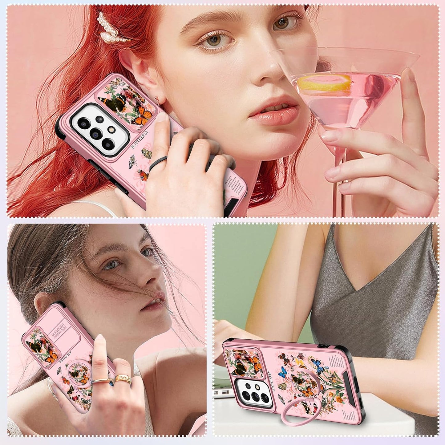 Funermei (2In1 for Samsung Galaxy A53 5G Phone Case for Women Cute Girls Cover Butterfly Girly Kawaii Aesthetic Butterfly Design with Camera Cover and Ring Stand Funda for Samsung A53 5G Case  Funermei   