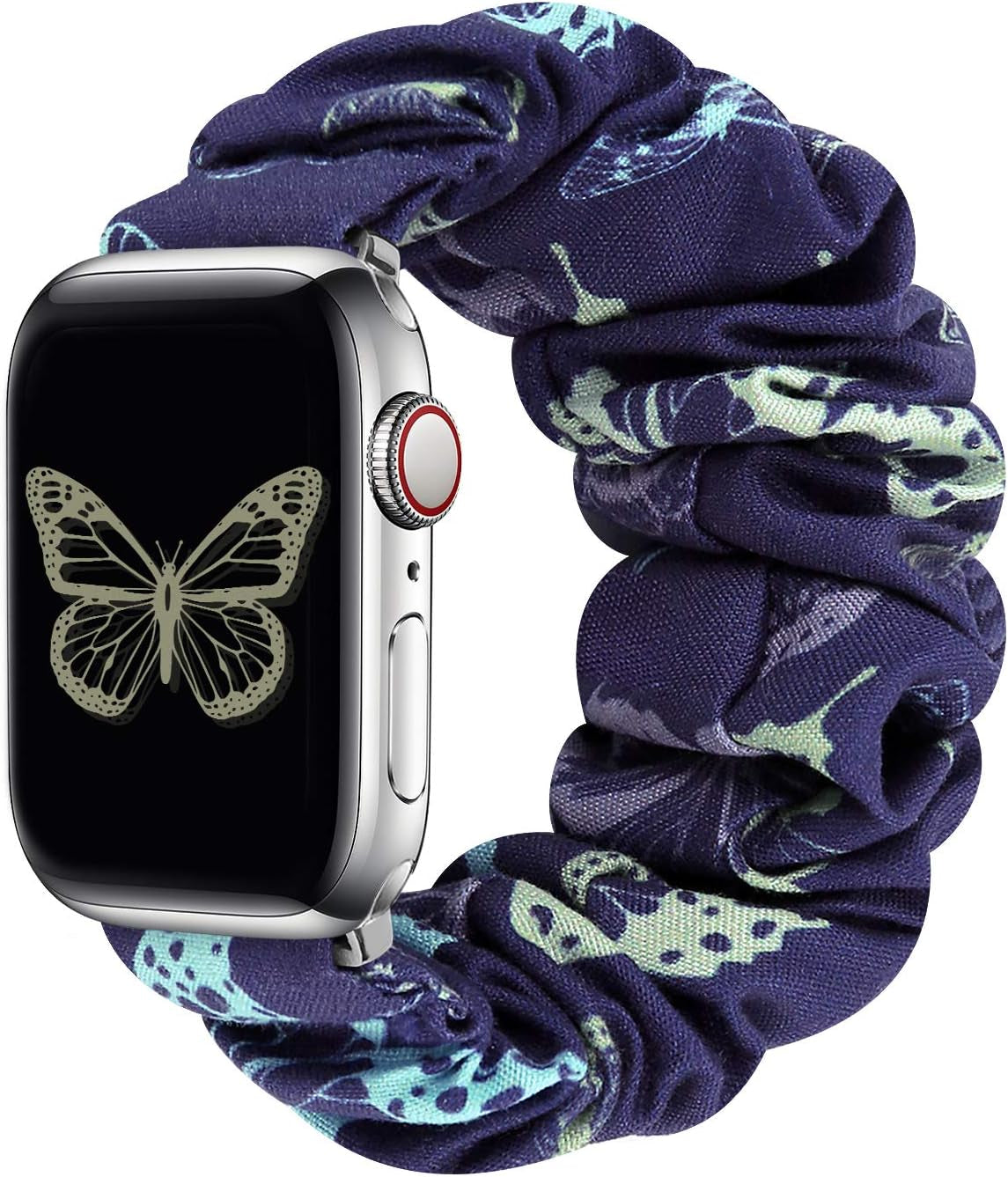 Greatfine Compatible for Apple Watch Band Scrunchie 38Mm 40Mm 41Mm 42Mm 44Mm 45Mm,Soft Elastic Scrunchie Watch Bands,With Iwatch Series 8 7 6 SE 5 4 3 2 1 Ultra,Replacement Wristband for Women(S/M)  HSELE M—Butterfly 42mm/44mm/45mm-S/M 