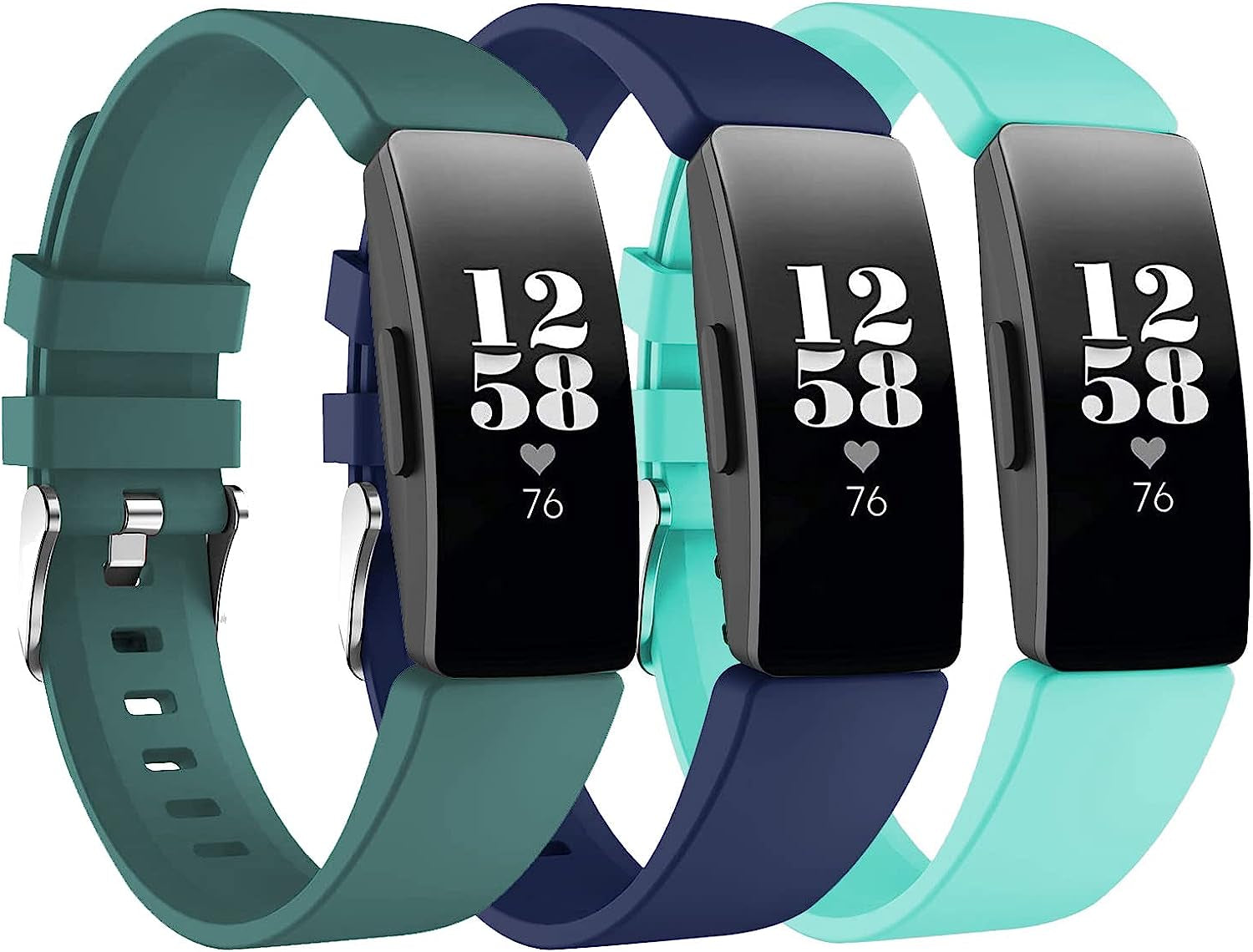 3 Pack Bands for Fitbit Inspire 2/Inspire/Inspire Hr/Ace 2/Ace 3 Fitness Tracker,Silicone Fitness Sport Wristbands for Women Men  SENGKOB Dark blue+rock blue+blue-green Large 