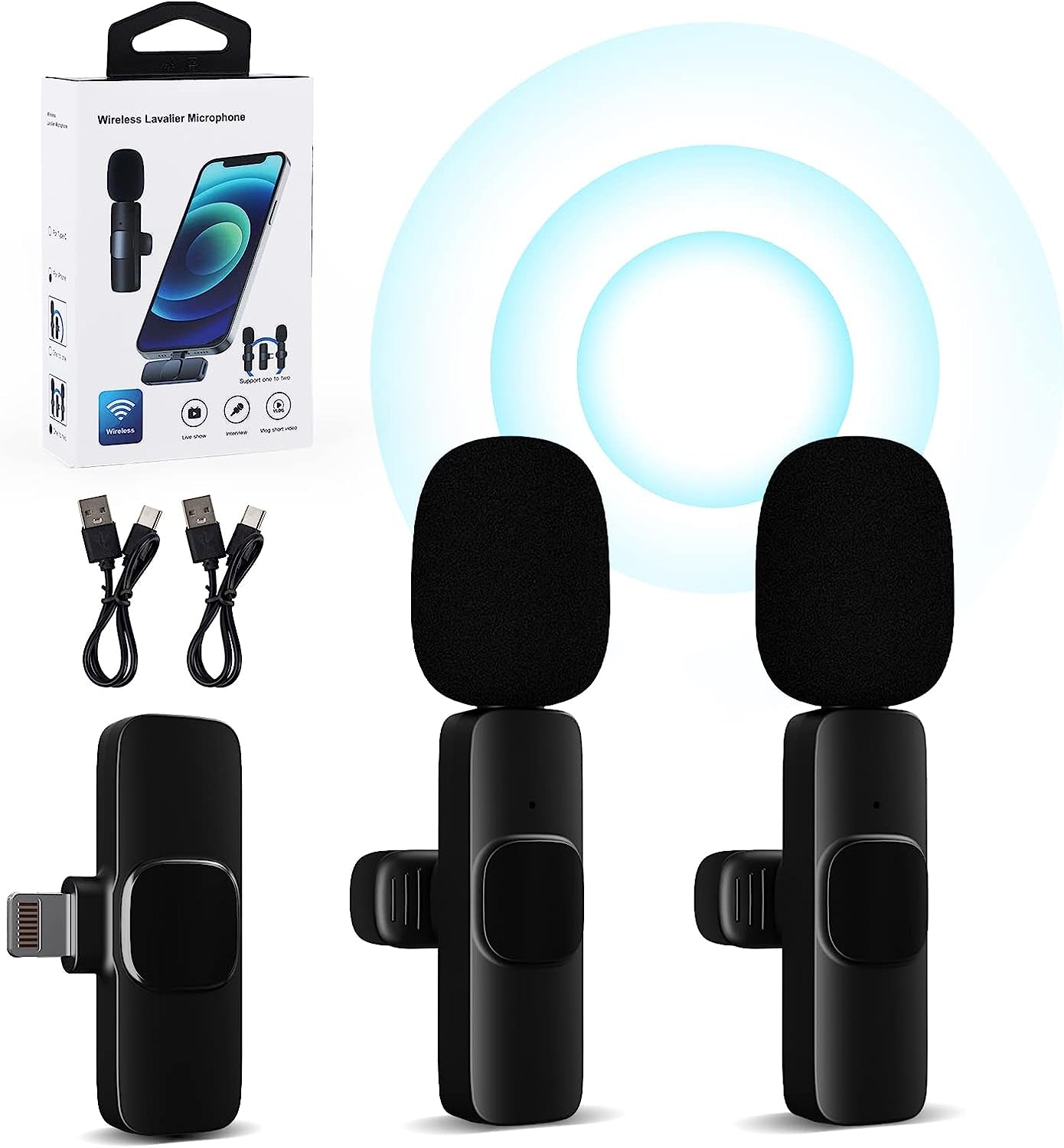 Javik 2 Pack Wireless Lavalier Microphone for Iphone Ipad Noise Reduction Clip on Microphone Auto Sync Mini Lapel Microphone for Video Recording, Youtube, Interview, Vlog, Tiktok, Live  Javik   