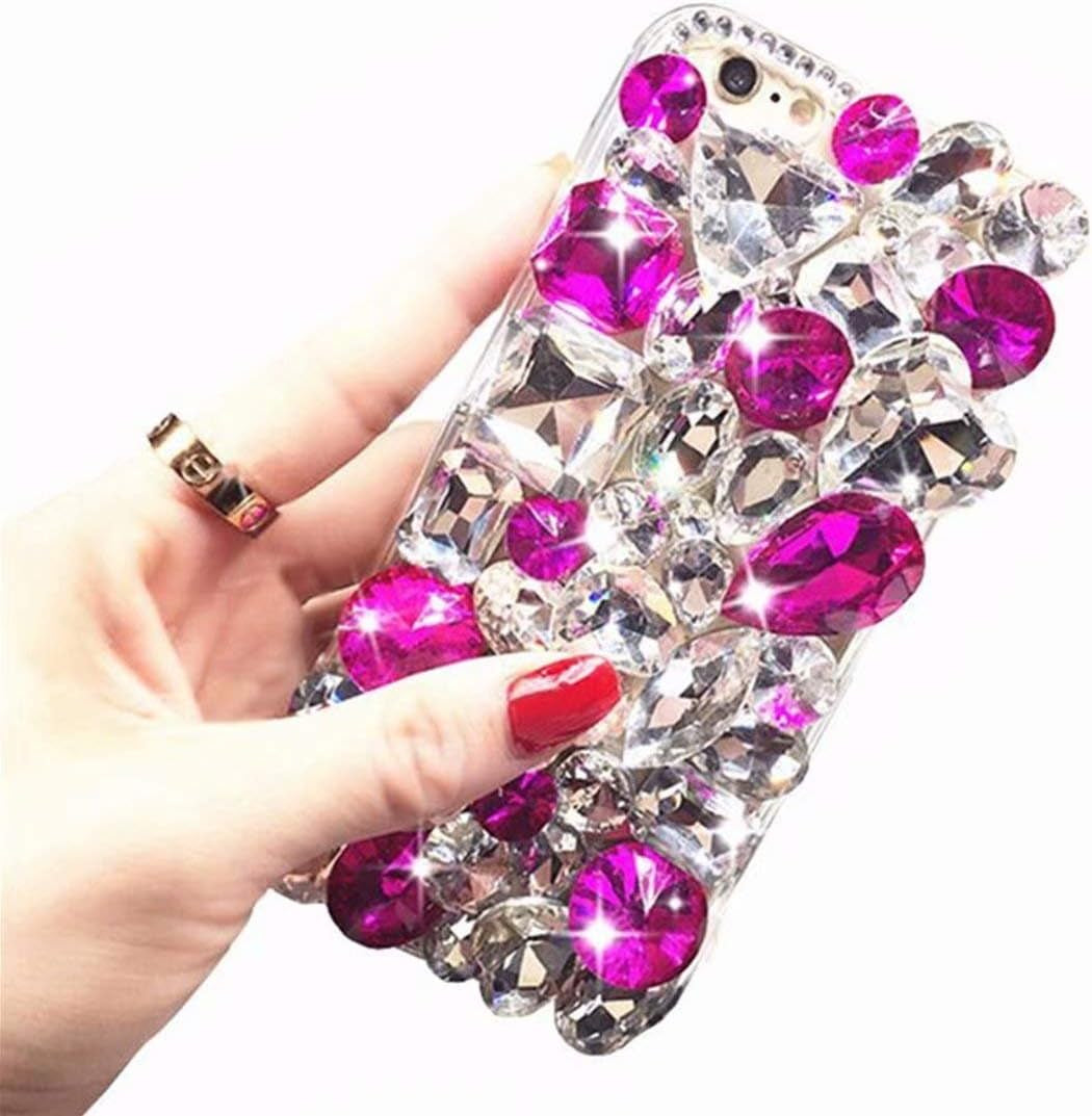 HTC Bolt Case, HTC 10 EVO Full Crystal Diamond Case, 3D Handmade Finger Buckle Luxury Fur Ball Sparkle Crystal Rhinestone Diamond Glitter Bling TPU Case for HTC Bolt (Angel/Red)  YuXia Clear / Rose  