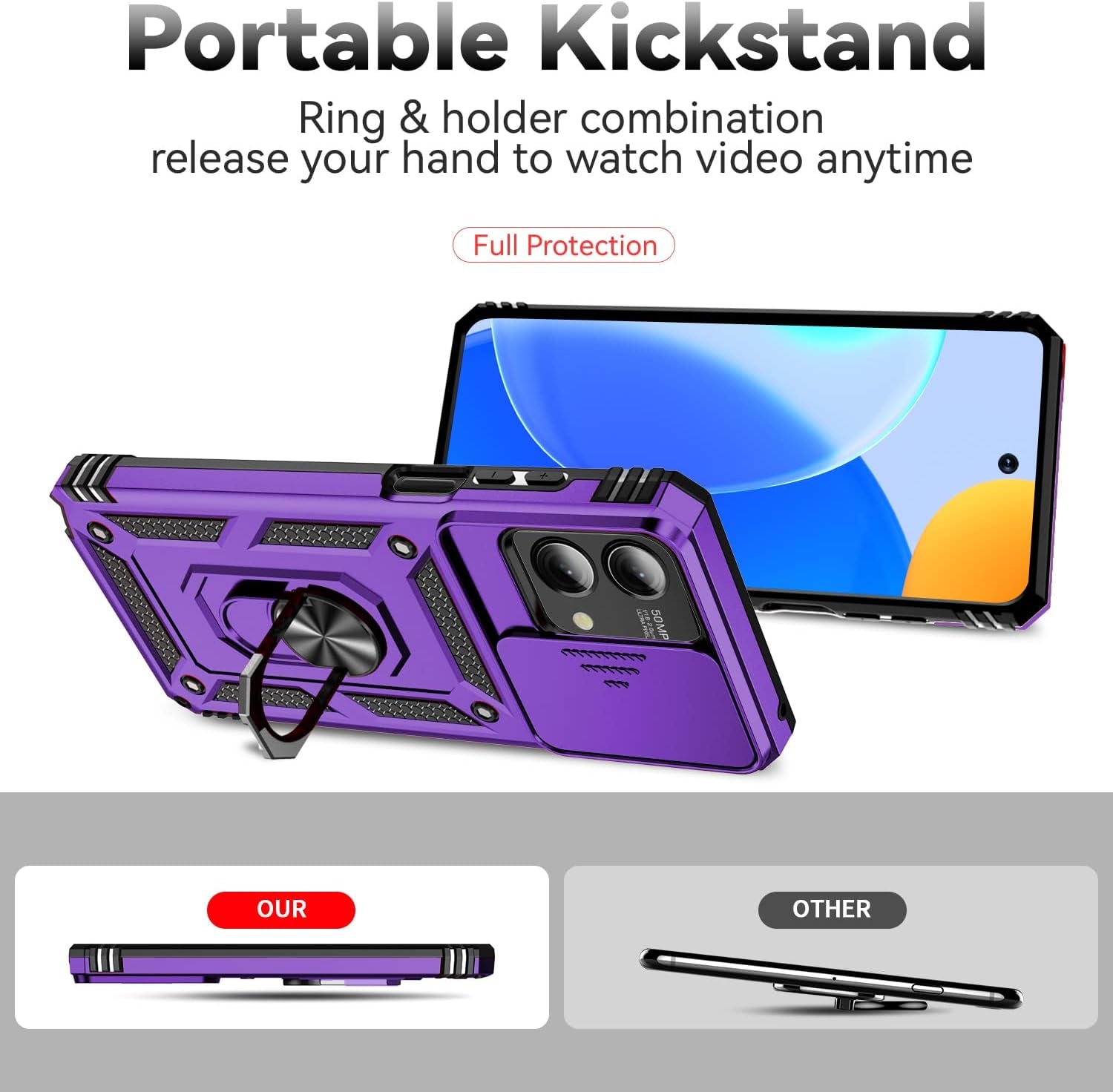 For Moto G Stylus 5G 2023 Case with Slide Camera Cover HD Screen Protector [Military Grade Drop Tested] Magnetic Ring Holder Kickstand Protective Phone Case for Motorola Moto G Stylus 5G 2023, Purple  PUSHIMEI Co., Ltd.   