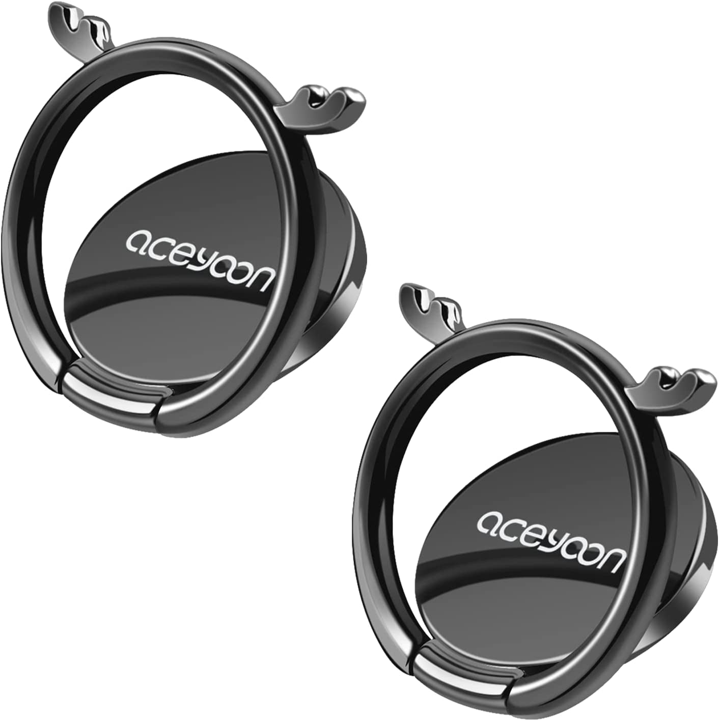 [2 Pack] Cell Phone Ring Holder, Magnetic Phone Kickstand, 360 Degree Rotation Metal Phone Ring Stand, Thin Grip Holder for Magnetic Car Mount Compatible with All Smartphone (Black)  aceyoon   