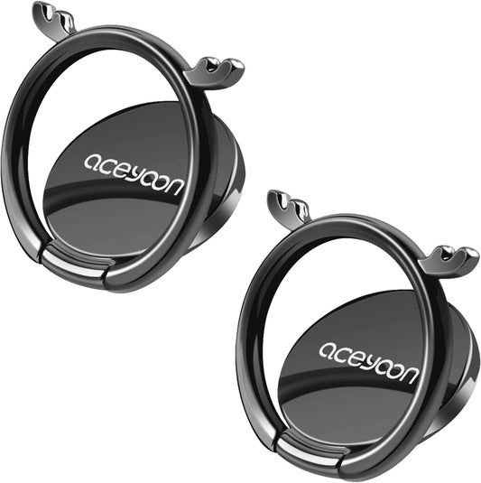 [2 Pack] Cell Phone Ring Holder, Magnetic Phone Kickstand, 360 Degree Rotation Metal Phone Ring Stand, Thin Grip Holder for Magnetic Car Mount Compatible with All Smartphone (Black)  aceyoon   