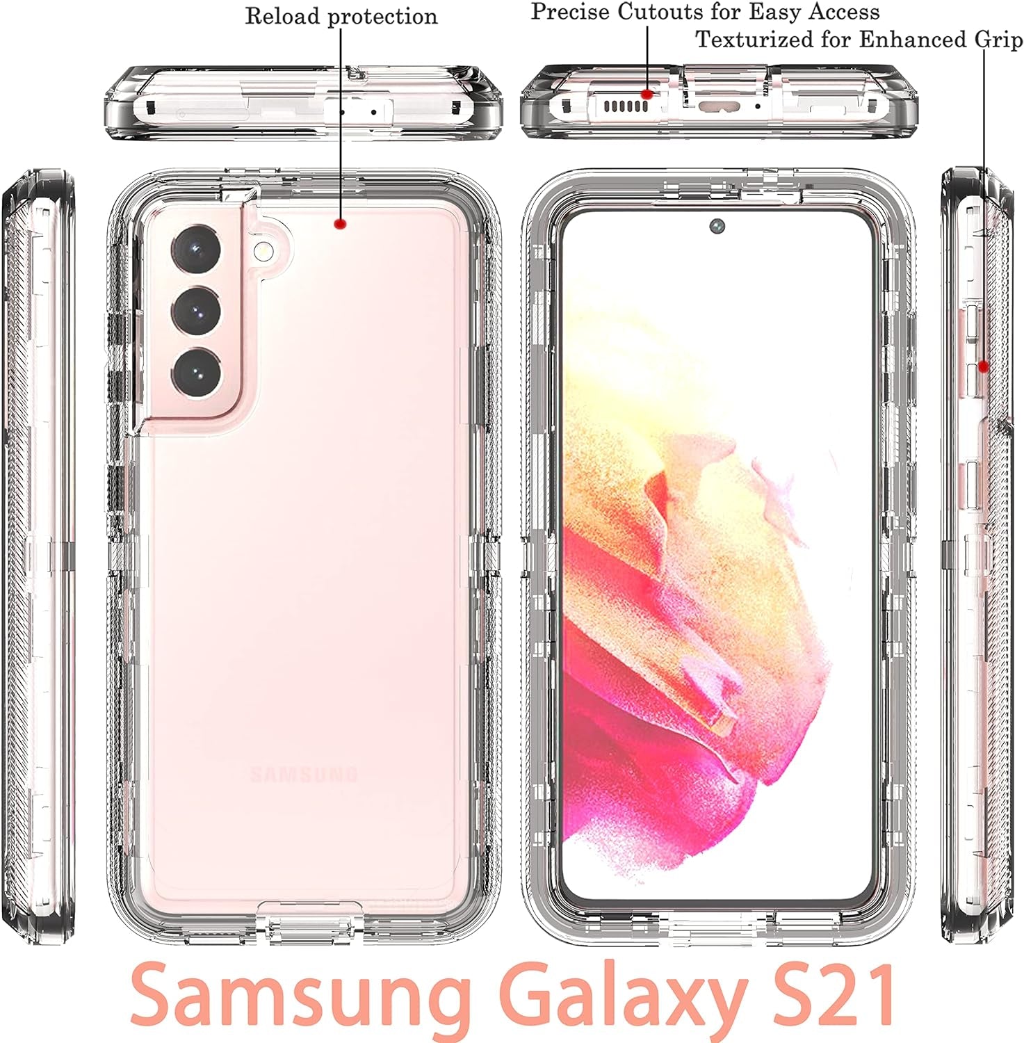 Ymhxcy Galaxy S21 Case, Drop 3 Layer Durable Cover (No Screen Protector) Solid Rubber Case / 16Ft Test Clear Case for Samsung Galaxy S21-Crystal Clear  YmhxcY   