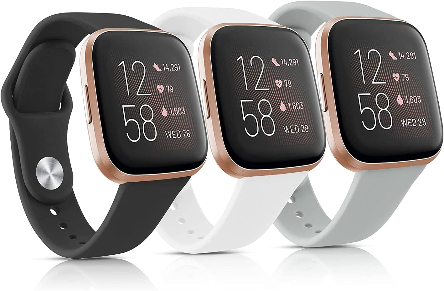 3 Pack Silicone Bands Compatible with Fitbit Versa 2 Bands for Women Men, Soft Breathable Sport Replacement Wristbands for Fitbit Versa 2 / Fitbit Versa/Versa Lite/Versa SE  Vancle Black/White/Grey  