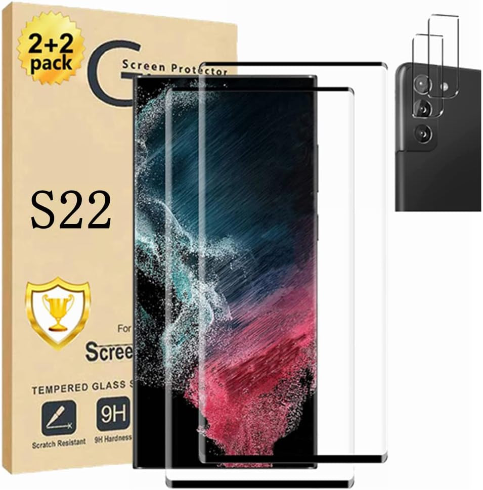 Micger Galaxy Note 20 Ultra Screen Protector, 2 Pack Camera Lens Protector【2+2 Pack】 Compatible Fingerprint, Easy Installation, 3D Glass 9H Hardness Tempered Glass Screen Protector for Samsung Galaxy Note 20 Ultra 5G  Micger Galaxy S22 Screen Protector  