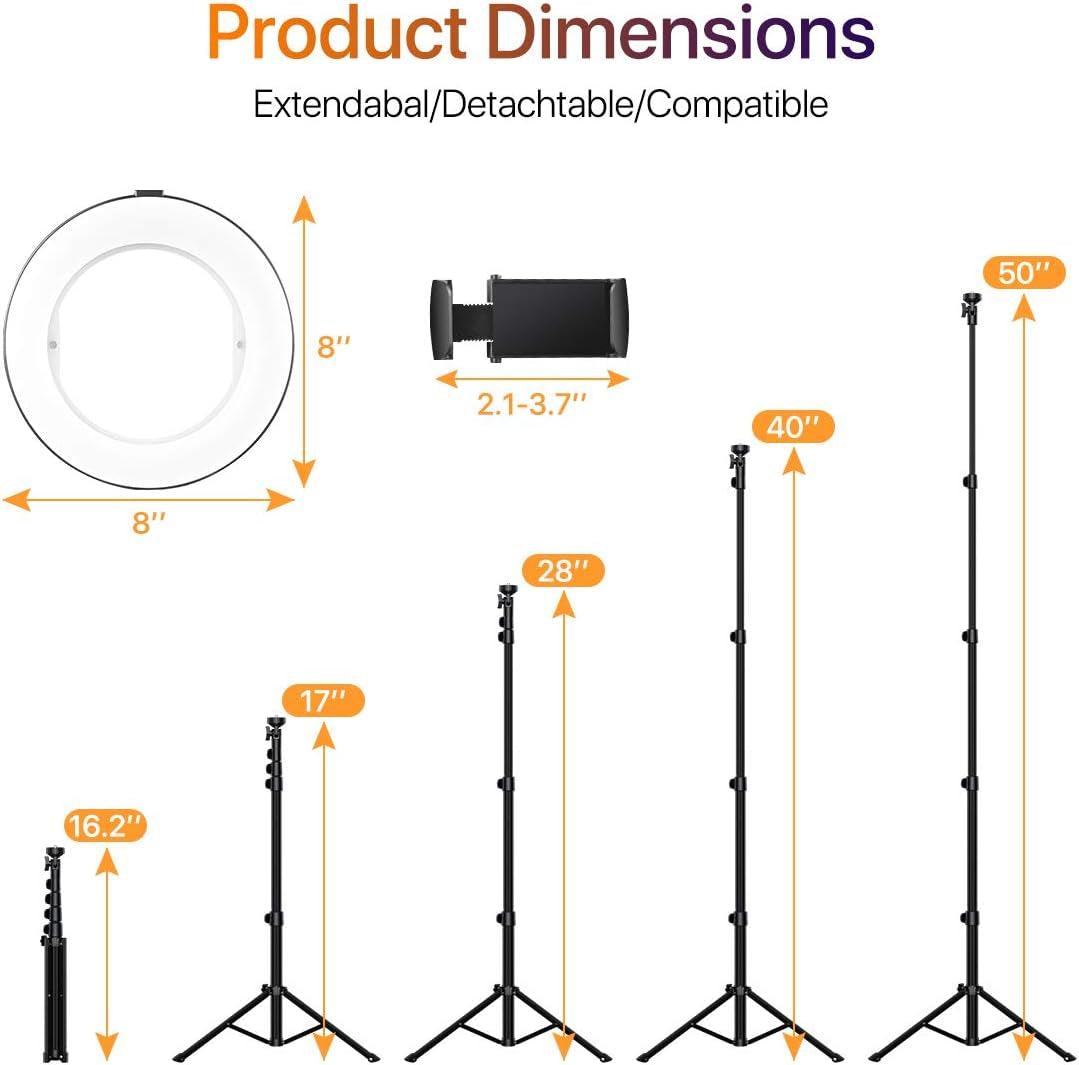 Miracase 8" Ring Light with Stand, 14 Colors RGB LED Ring Light with Tripod Stand and Phone Holder & 10 Brightness Level & Camera Remote Shutter for Makeup,Youtube,Video,Photography  Miracase   