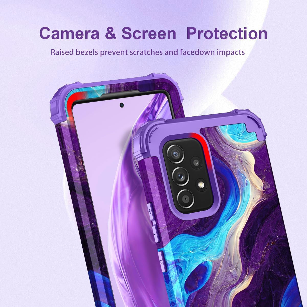 Hocase for Galaxy A53 5G Case, Heavy Duty Shockproof Protection Soft Silicone Rubber Bumper+Hard Plastic Hybrid Protective Case for Samsung Galaxy A53 5G (6.5" Display) 2022 - Blue Purple Marble  Hocase   